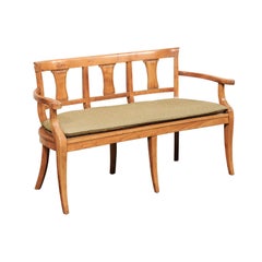 An Italian 3-Chair Back Carved-Wood Sofa Bench w/Cane Seat, Mid 20th Century