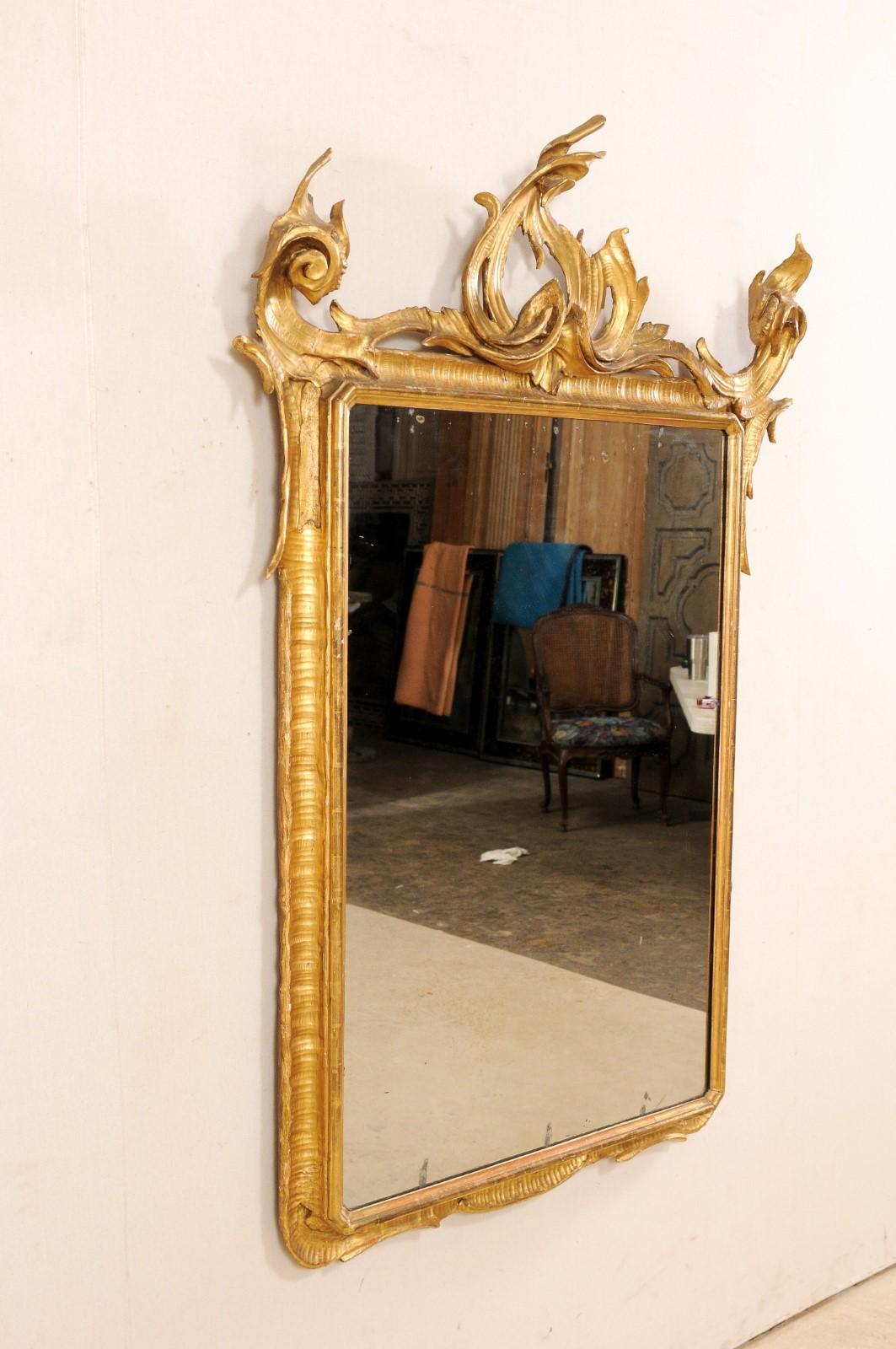 An Italian 5.5 Ft Tall Carved Giltwood Wall Mirror, from the Early 20th Century  6