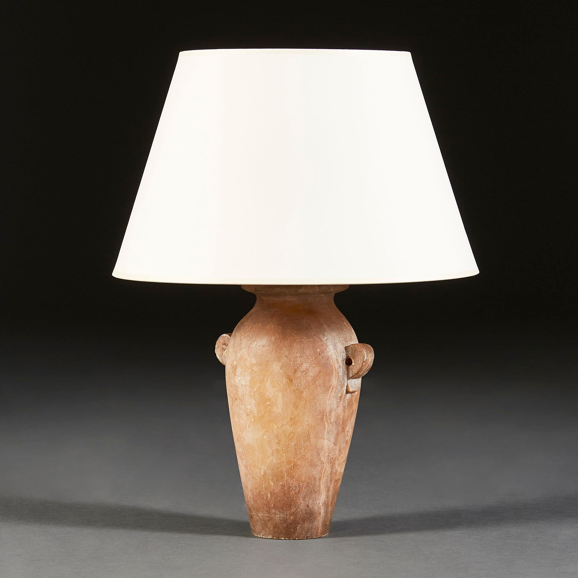 20th Century Italian Alabaster Vase with Loop Handles as a Table Lamp
