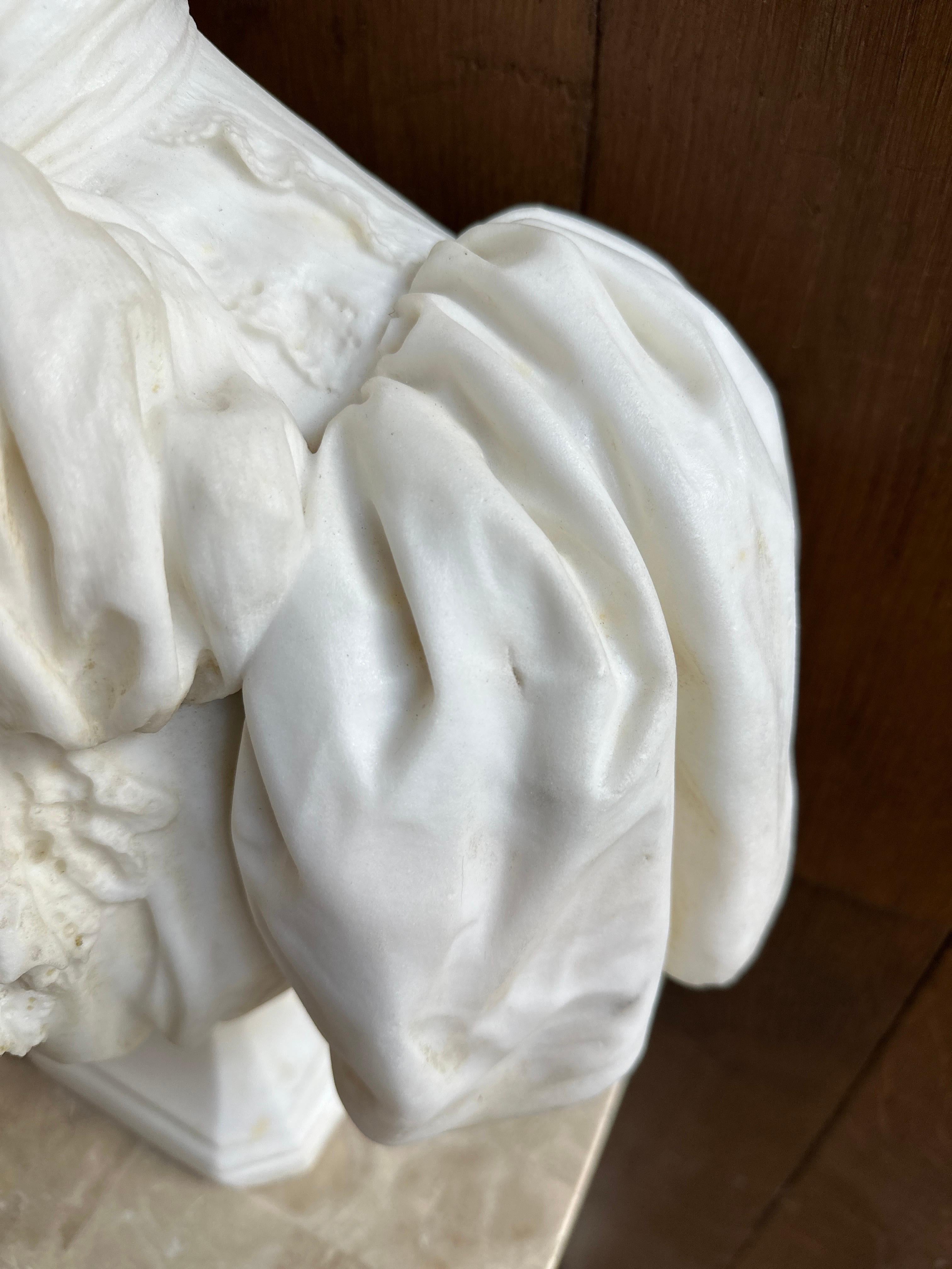 Hand-Carved An Italian Antique Statuary White Marble Female Bust BY G Focardi Florence  For Sale