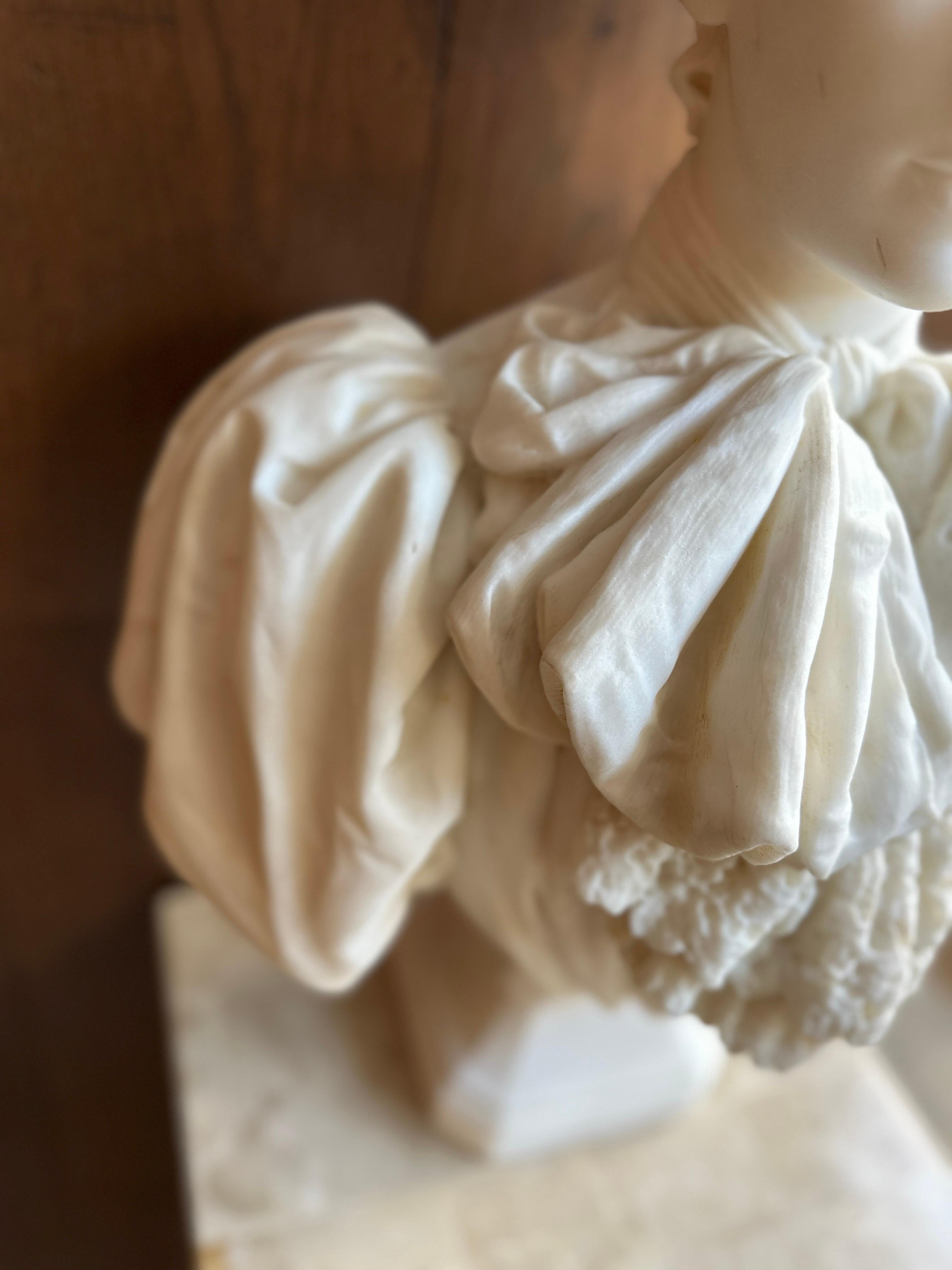 19th Century An Italian Antique Statuary White Marble Female Bust BY G Focardi Florence  For Sale