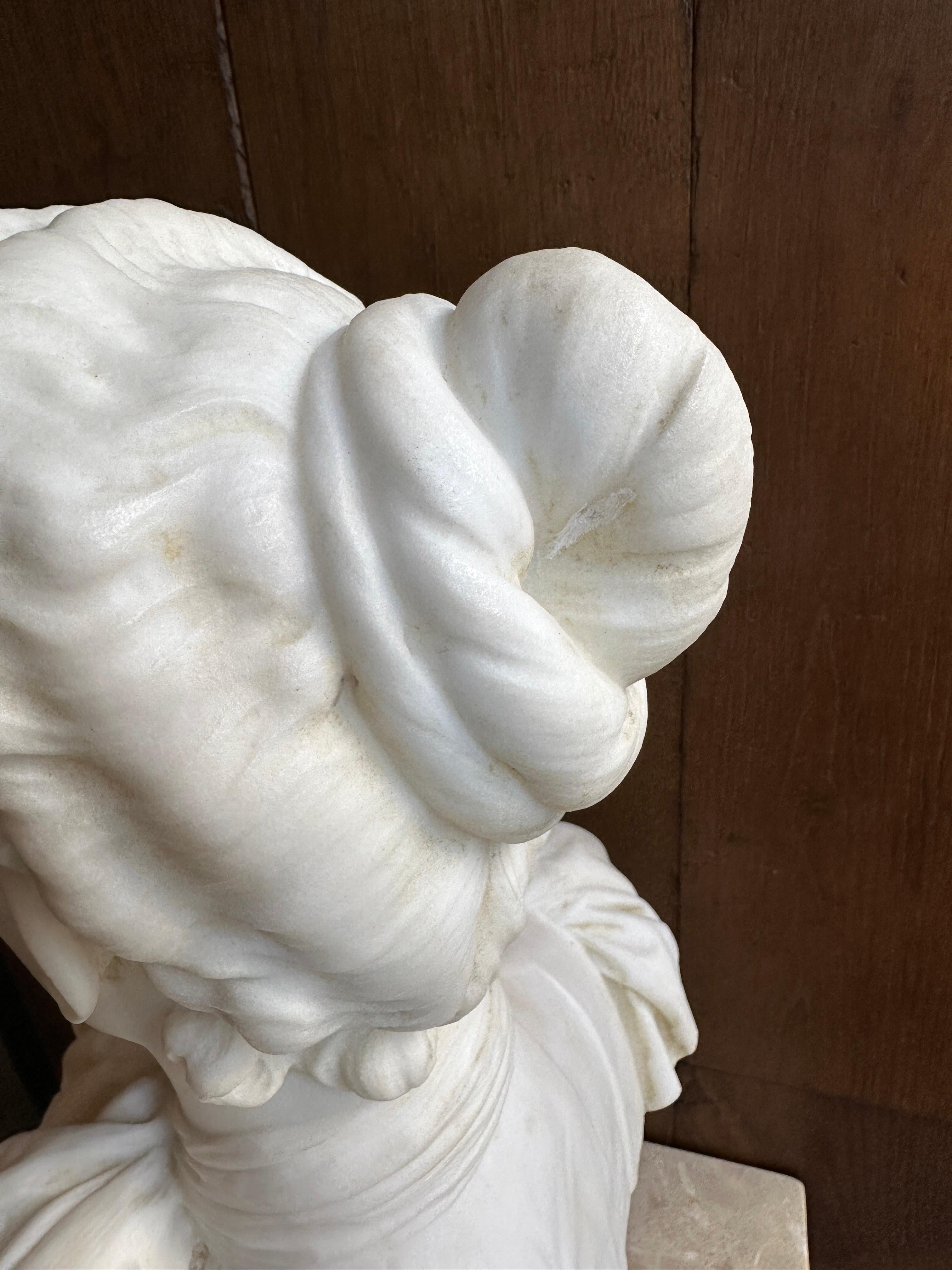 Statuary Marble An Italian Antique Statuary White Marble Female Bust BY G Focardi Florence  For Sale