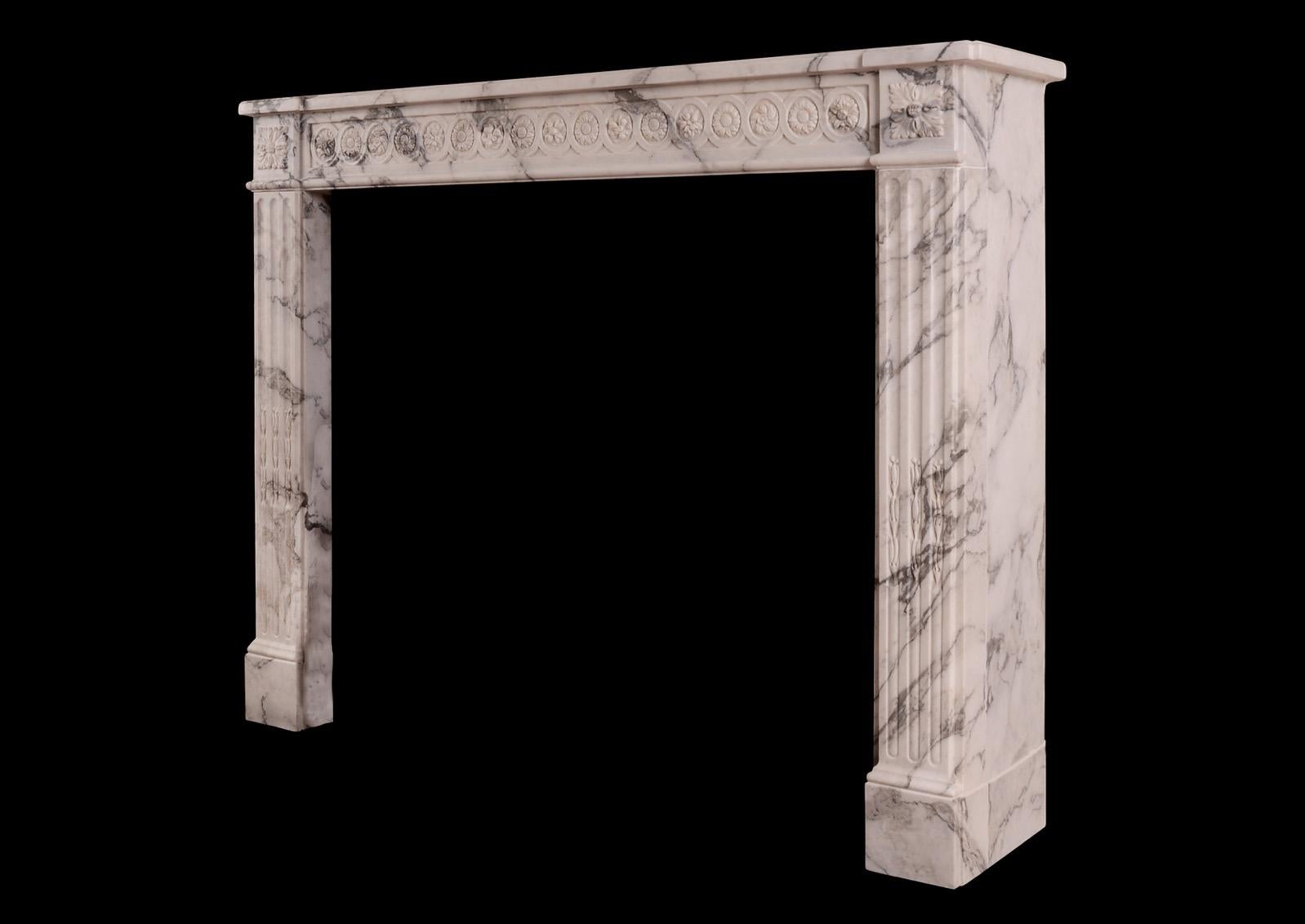 An Italian Arabescato French Louis XVI Marble Fireplace For Sale 1