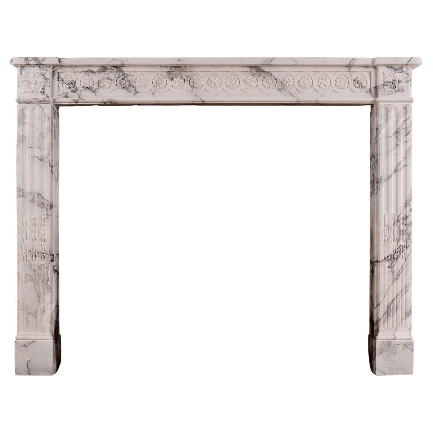 An Italian Arabescato French Louis XVI Marble Fireplace