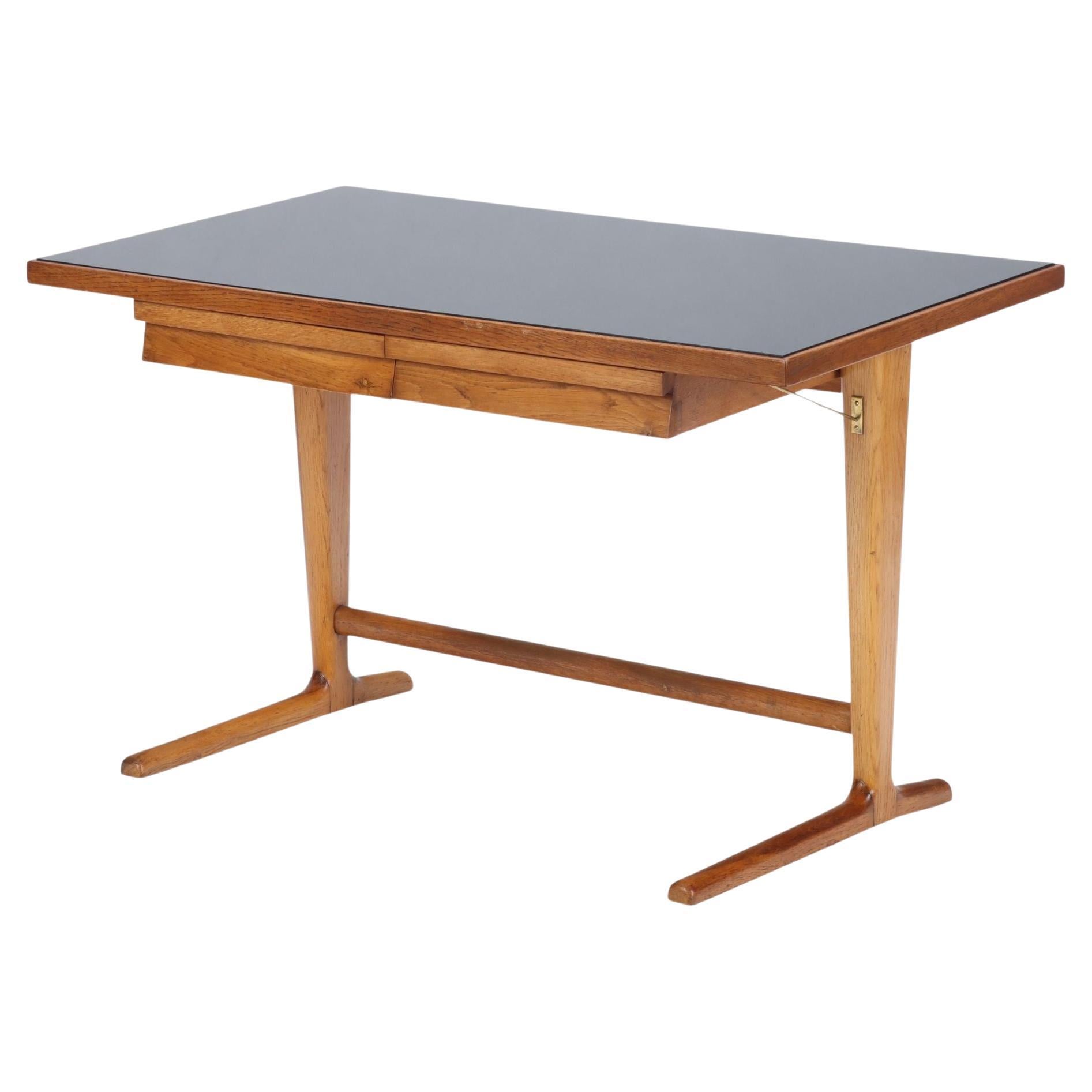 Italian Architect's Oak Table / Desk Made with a Slant, circa 1960 For Sale