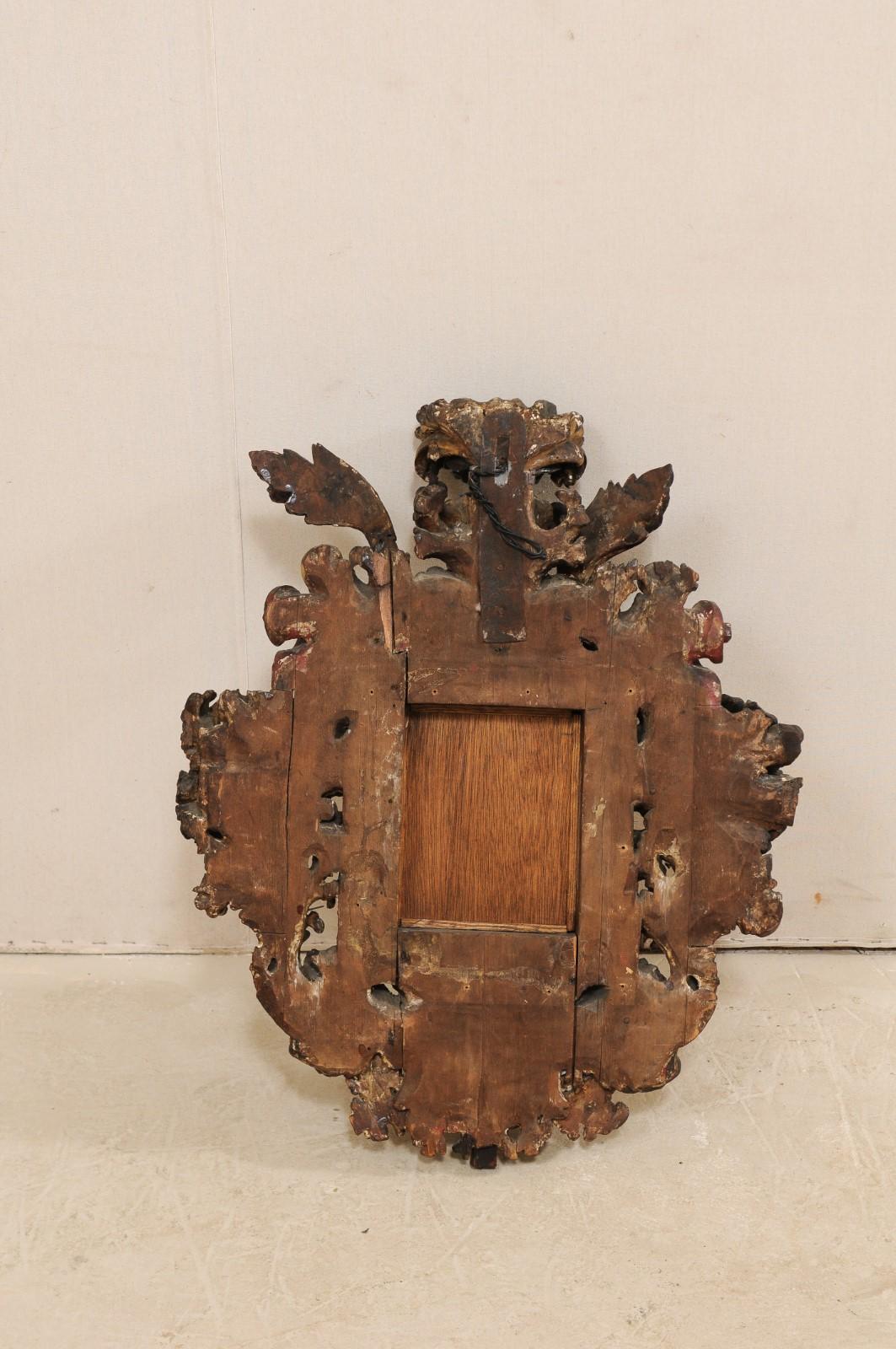 18th Century Italian Baroque Period Ornately-Carved Wood Wall Plaque with Mirror 5
