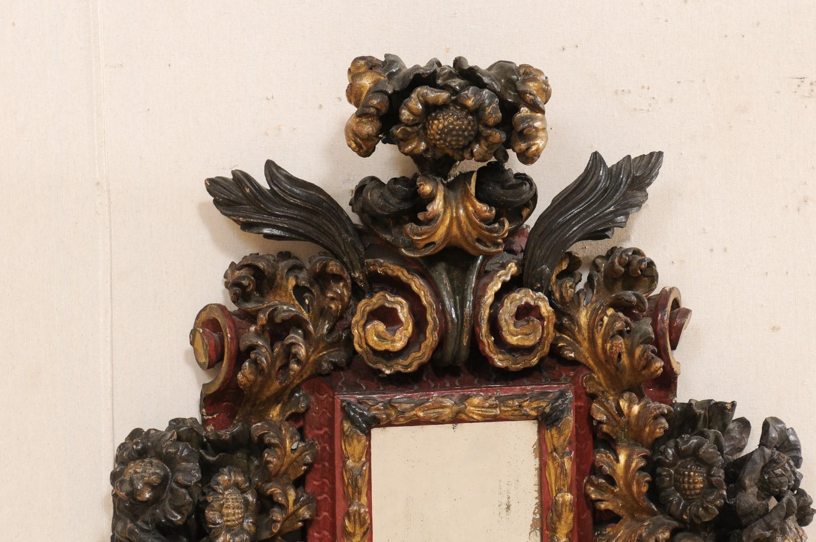 Hand-Carved A Gorgeous Italian Period Baroque, Ornately-Carved Wood Plaque w/Mirror Center