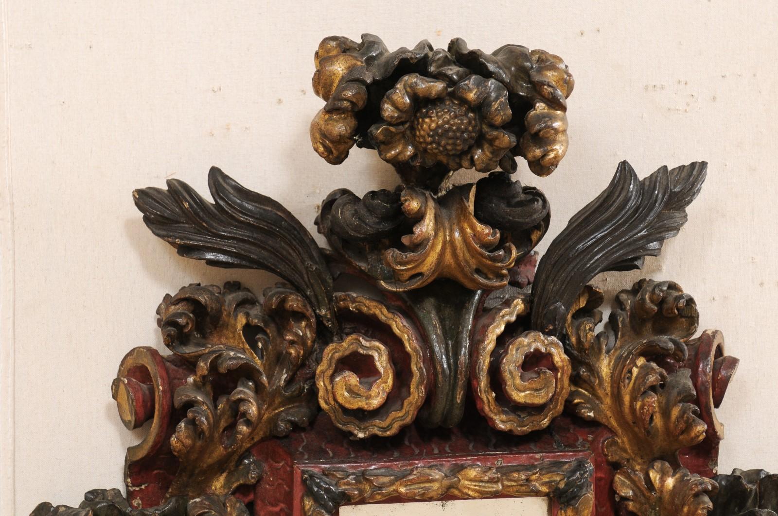 A Gorgeous Italian Period Baroque, Ornately-Carved Wood Plaque w/Mirror Center In Good Condition In Atlanta, GA
