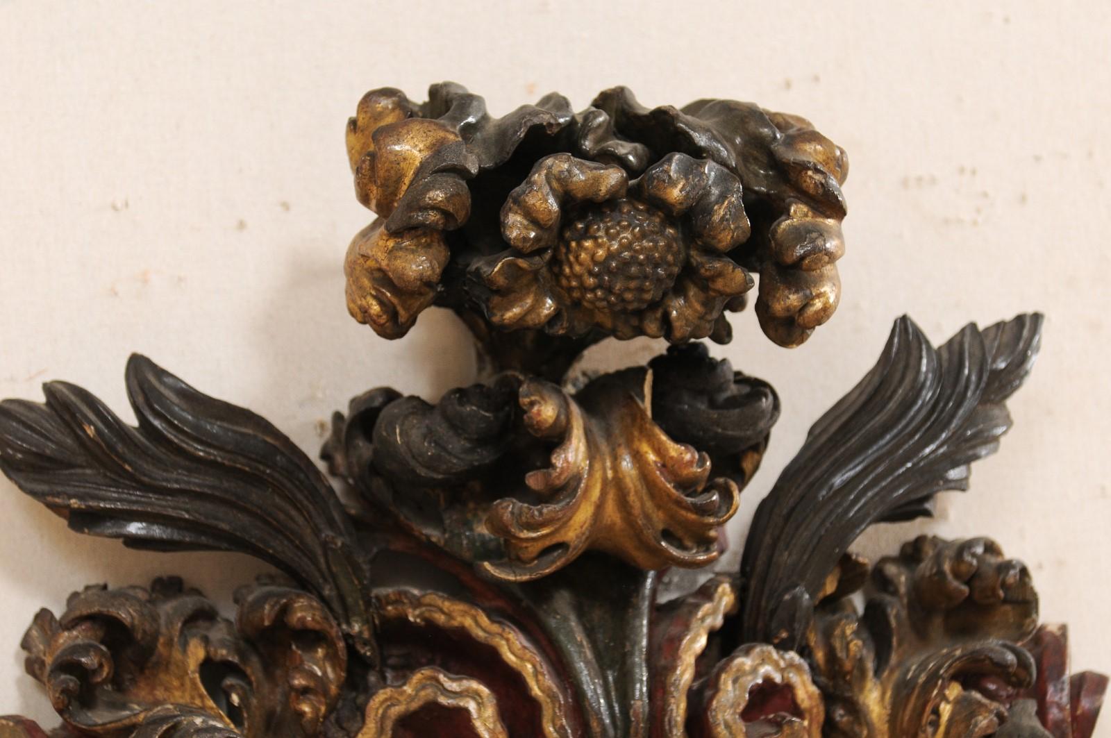 18th Century and Earlier A Gorgeous Italian Period Baroque, Ornately-Carved Wood Plaque w/Mirror Center
