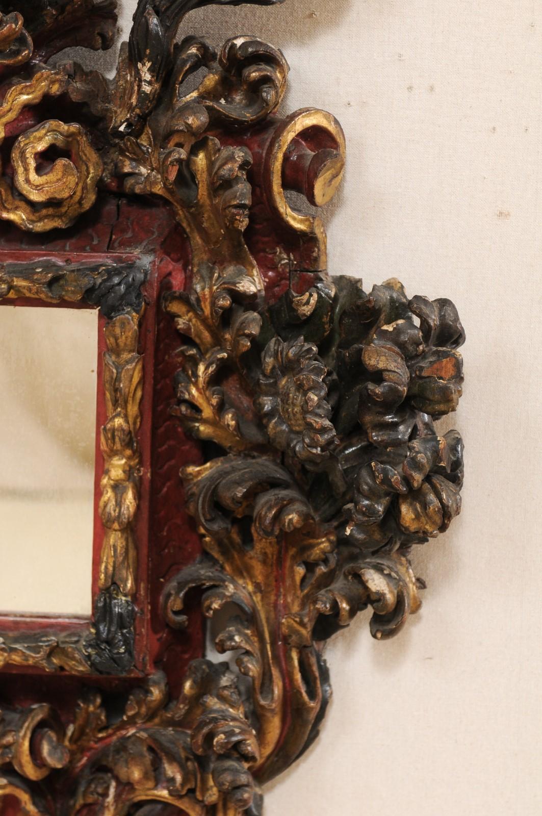 18th Century and Earlier 18th Century Italian Baroque Period Ornately-Carved Wood Wall Plaque with Mirror
