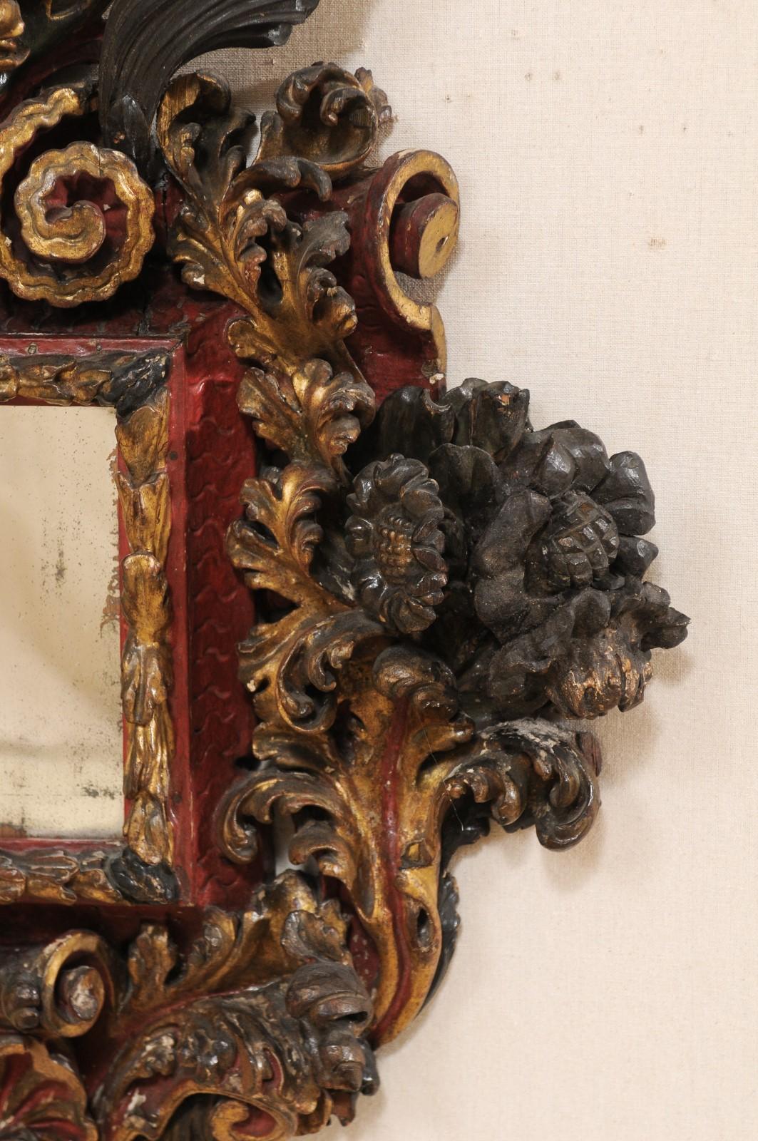 A Gorgeous Italian Period Baroque, Ornately-Carved Wood Plaque w/Mirror Center 2