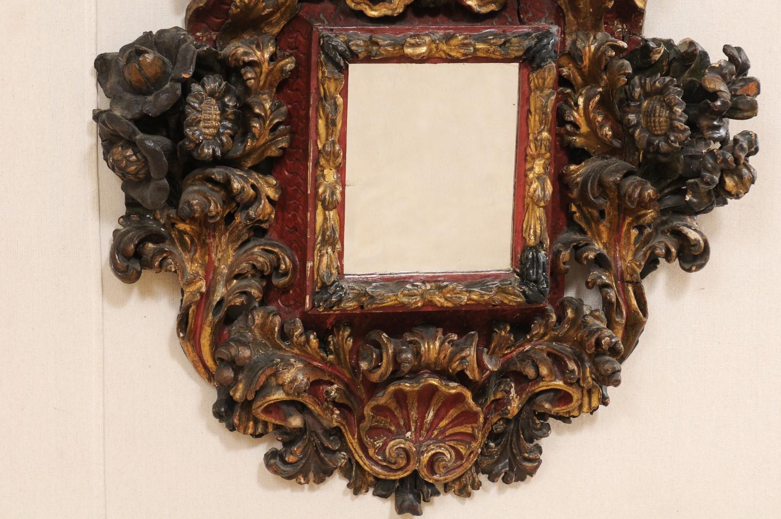 18th Century Italian Baroque Period Ornately-Carved Wood Wall Plaque with Mirror 2