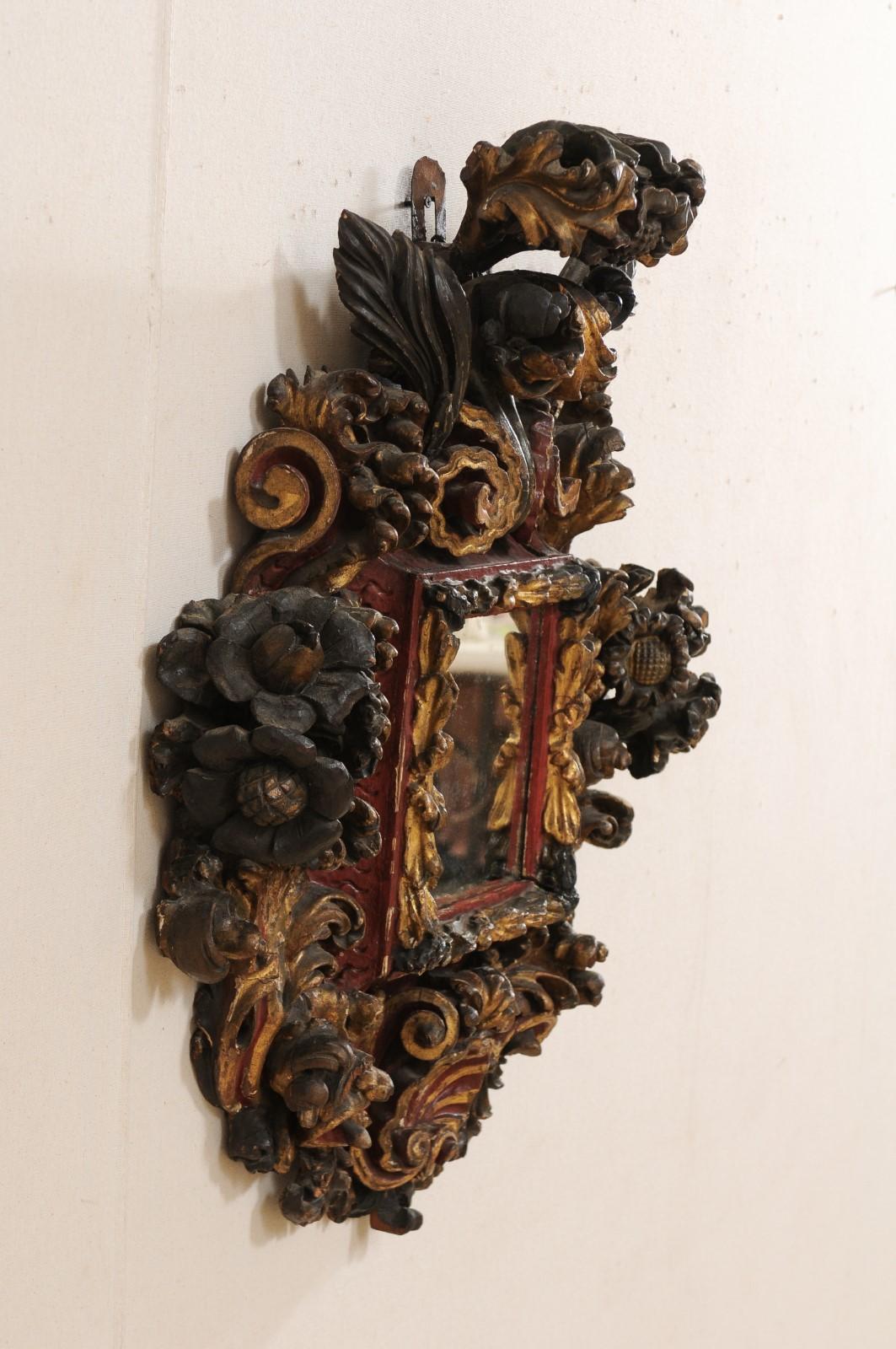 18th Century Italian Baroque Period Ornately-Carved Wood Wall Plaque with Mirror 3