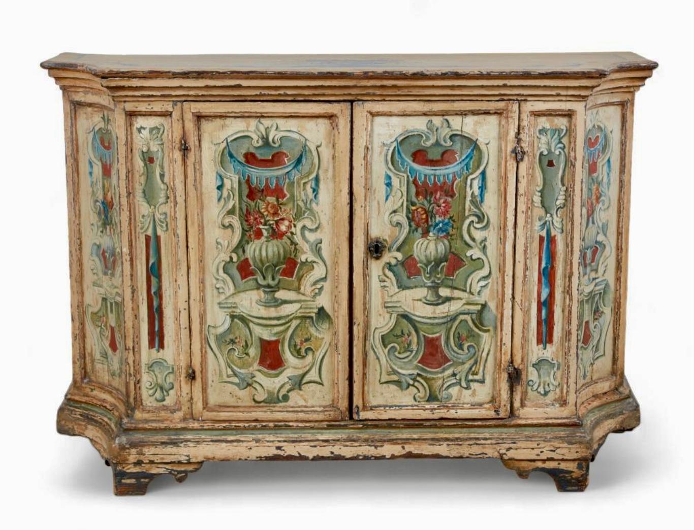 An Italian Baroque Polychrome Painted Credenza In Good Condition In Bradenton, FL