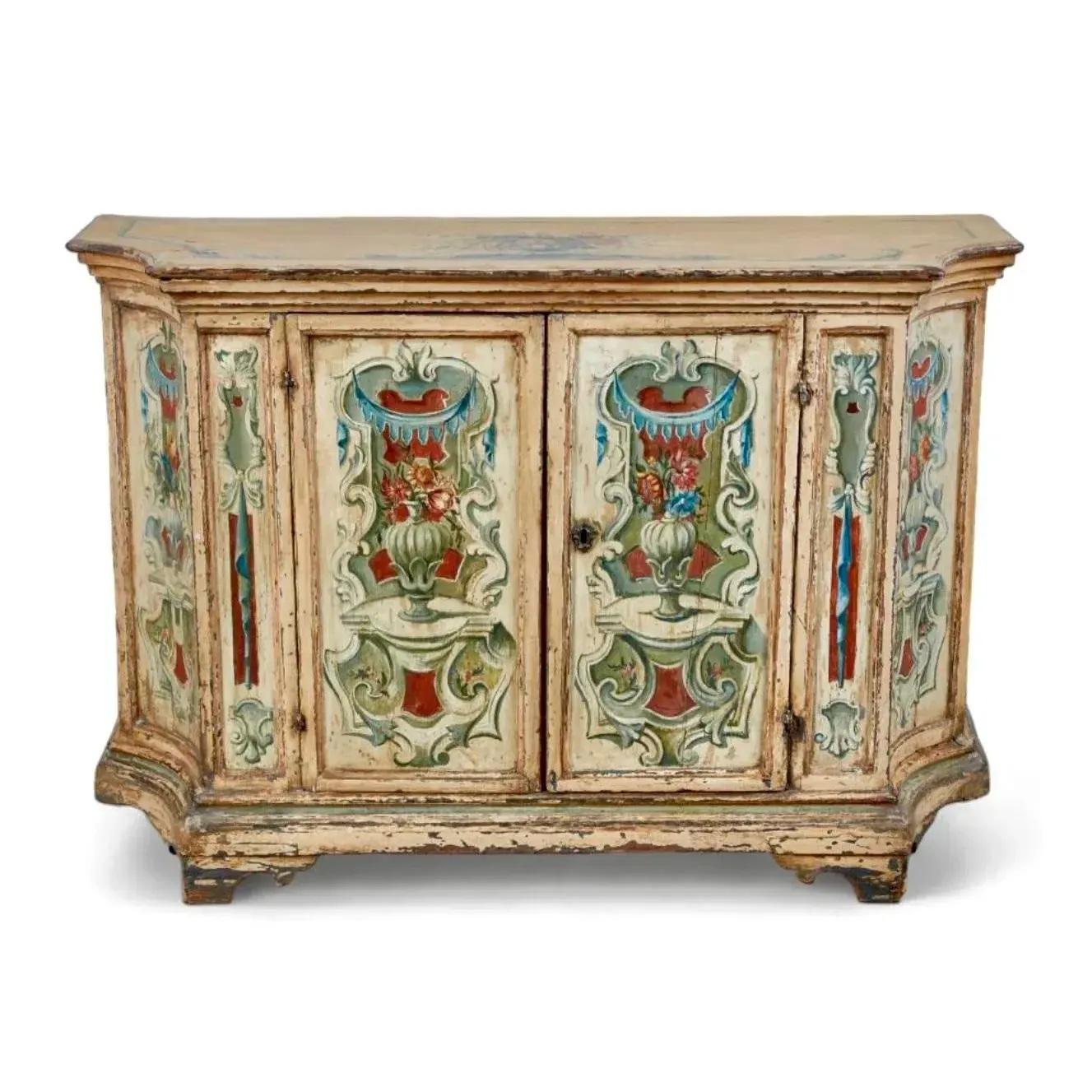 Peint à la main Crédence baroque italienne peinte en polychrome en vente