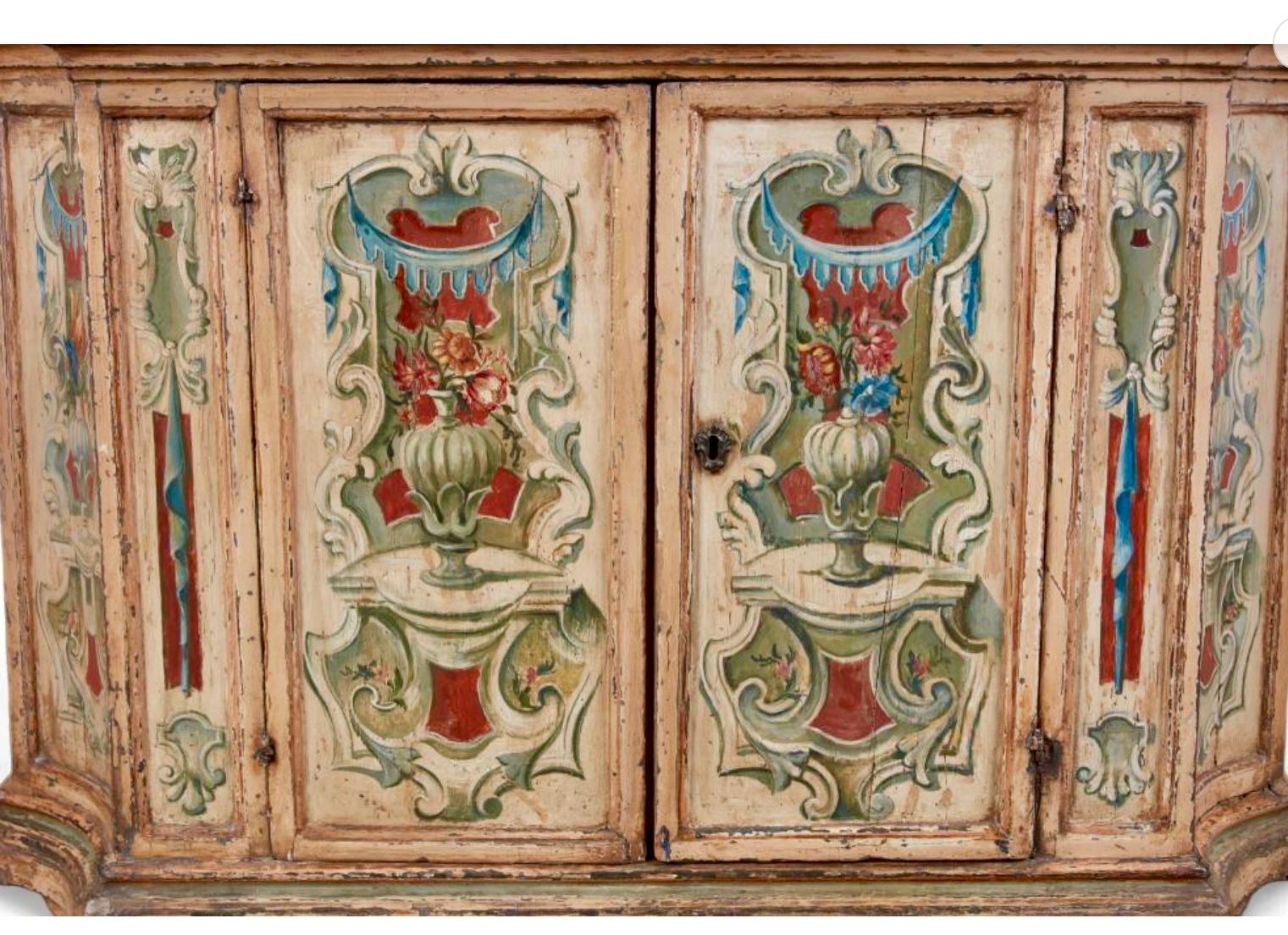 18th Century and Earlier An Italian Baroque Polychrome Painted Credenza