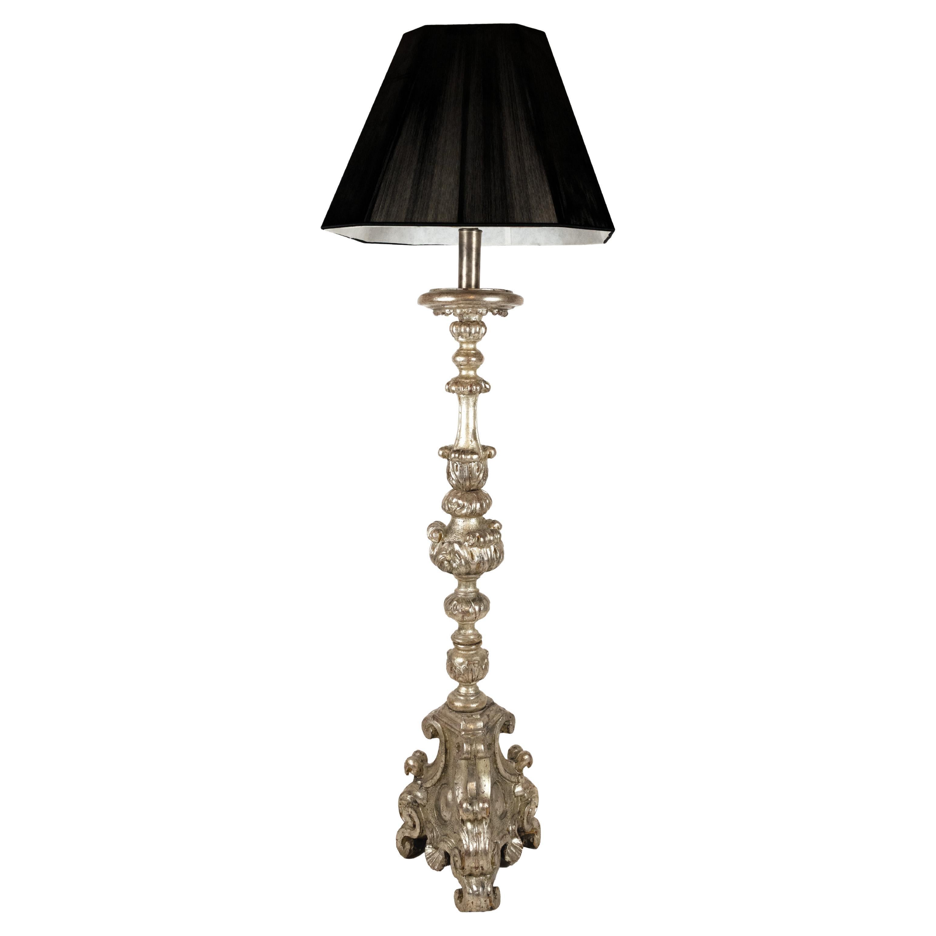 An Italian Baroque-Style Silvered Wood Floor Lamp