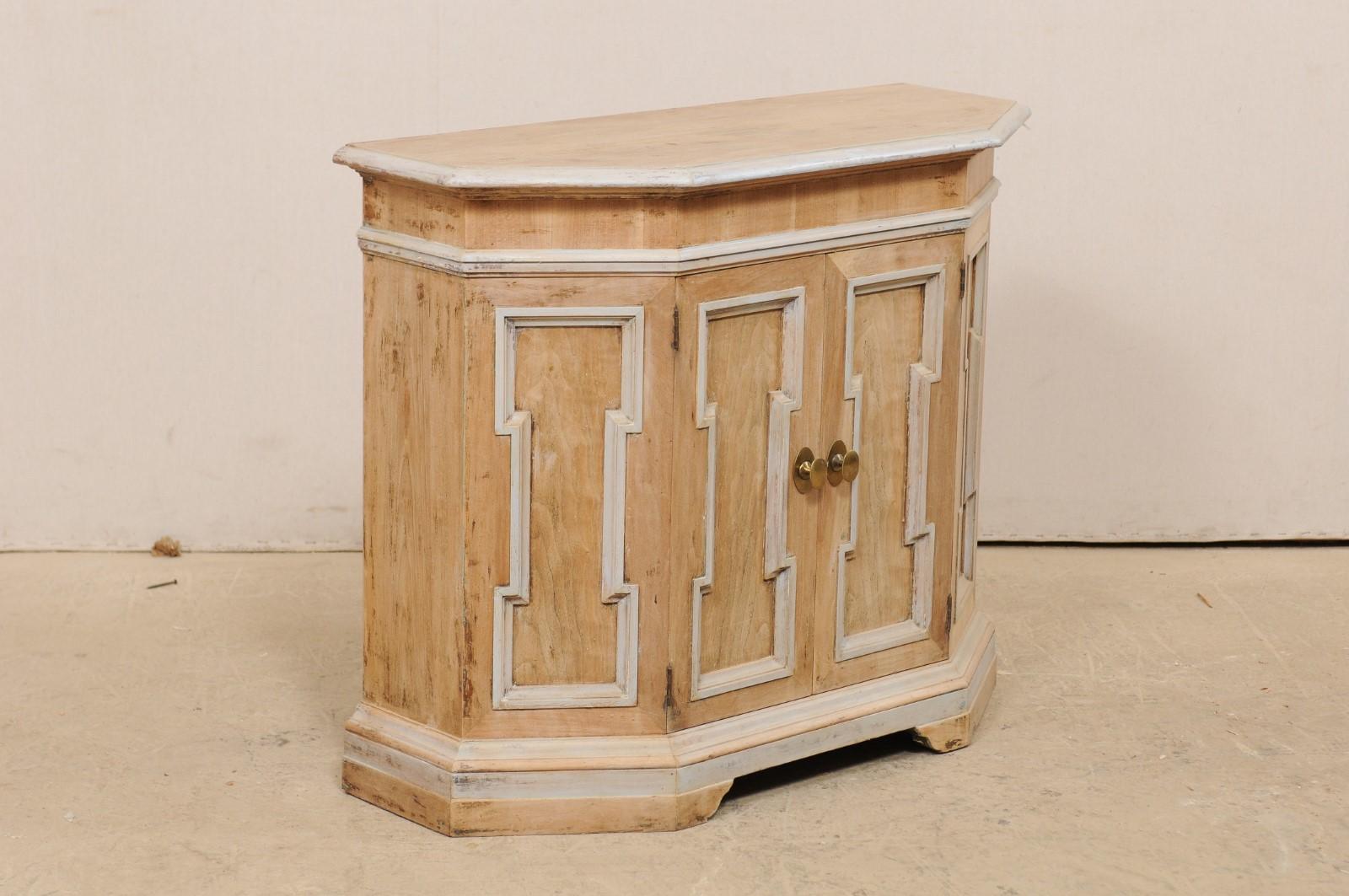 Italian Bleached Wood Console Cabinet with Blue/Gray Trim, Cute Petite Size 3