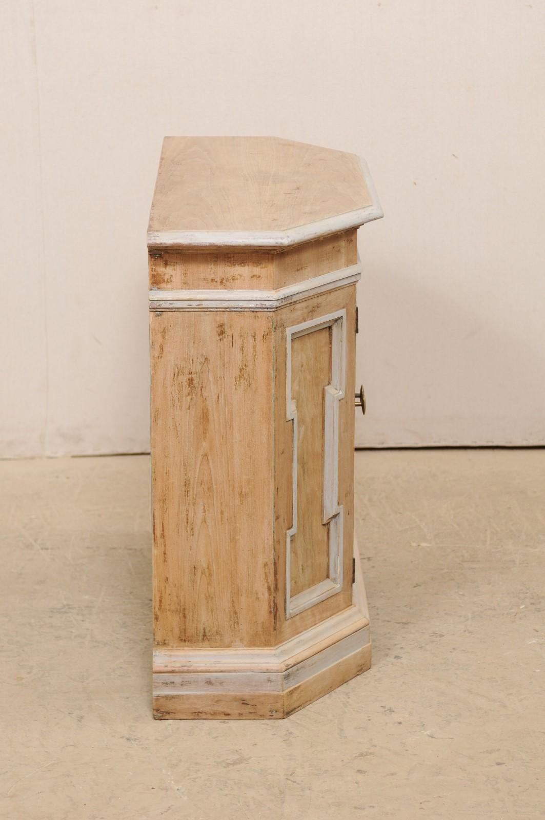 Italian Bleached Wood Console Cabinet with Blue/Gray Trim, Cute Petite Size 4