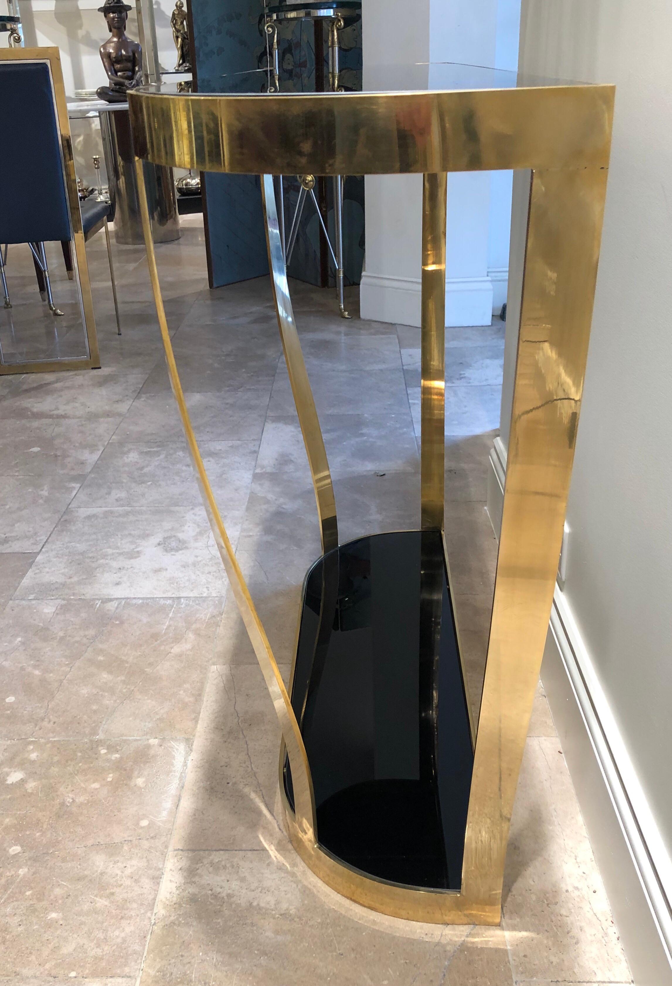 Italian Brass and Black Glass Architectural Console Table In New Condition In London, GB