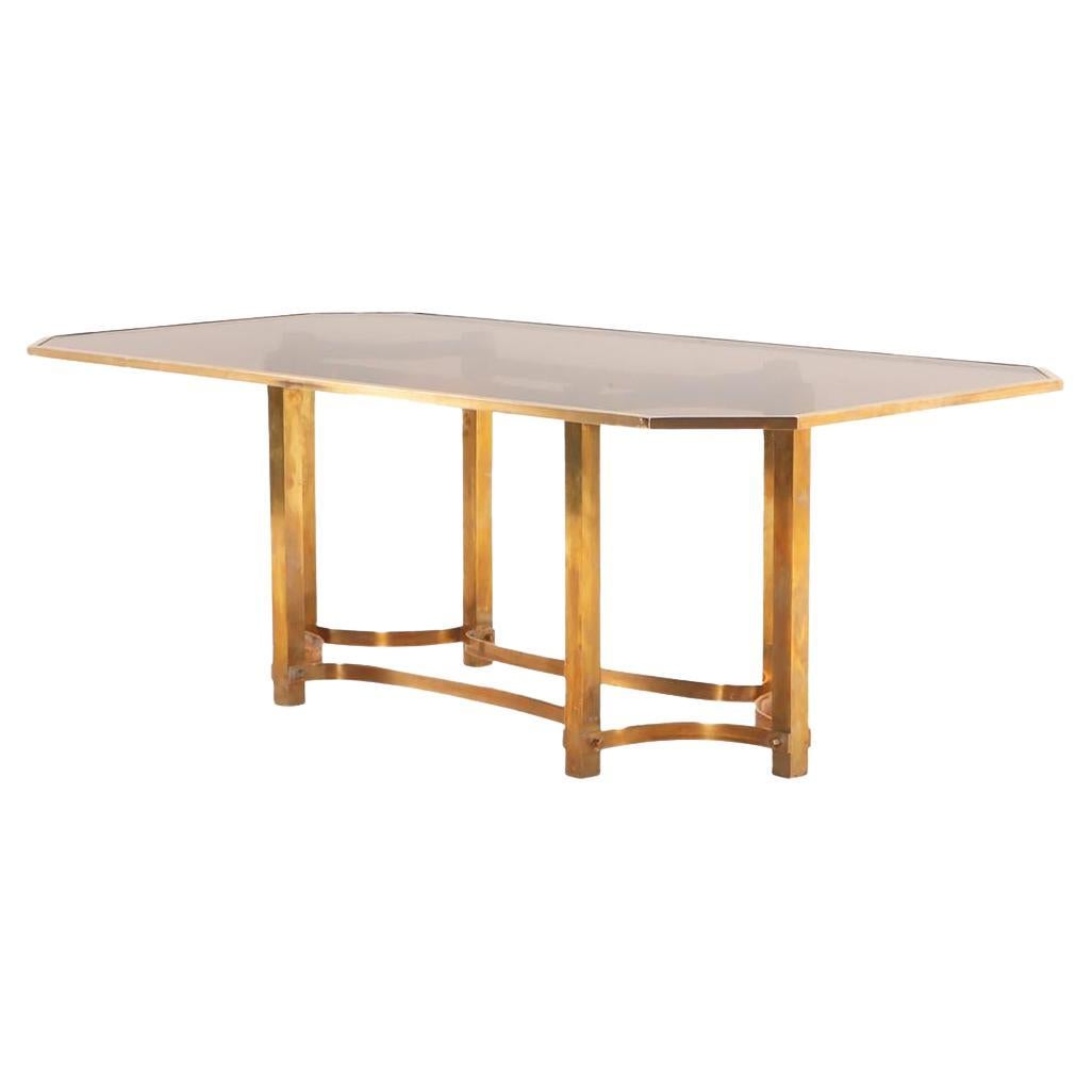 Table de salle à manger italienne en laiton et verre fumé, vers 1970
