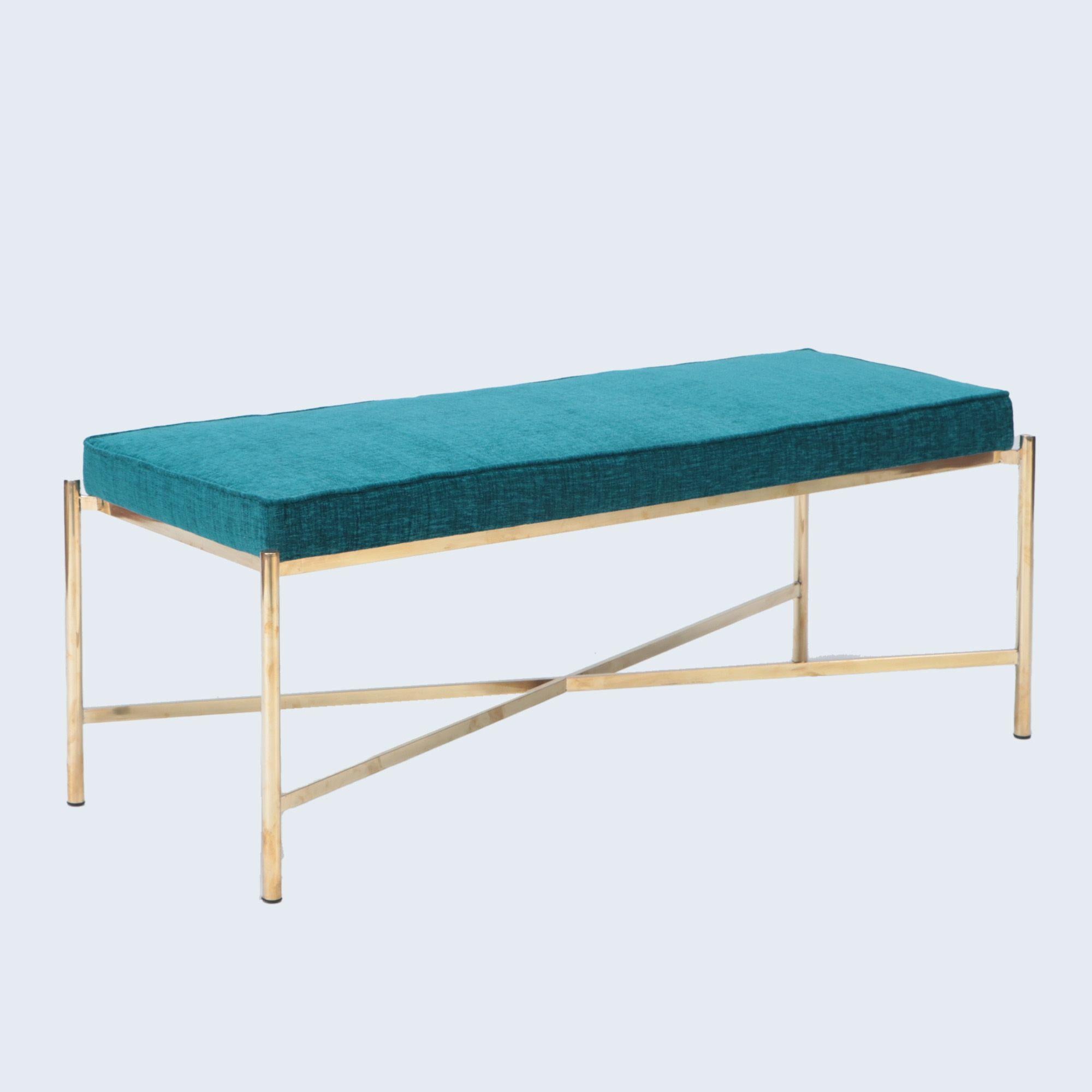 Mid-Century Modern Italian Brass Bench with X for Base, Contemporary For Sale