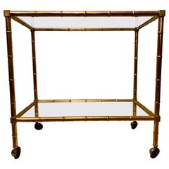 Antique Italian Brass Faux Bamboo Bar Cart/ Drinks Trolly