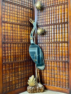 Italian Brass, Gilt and Mirrored Heron Floor Lamp