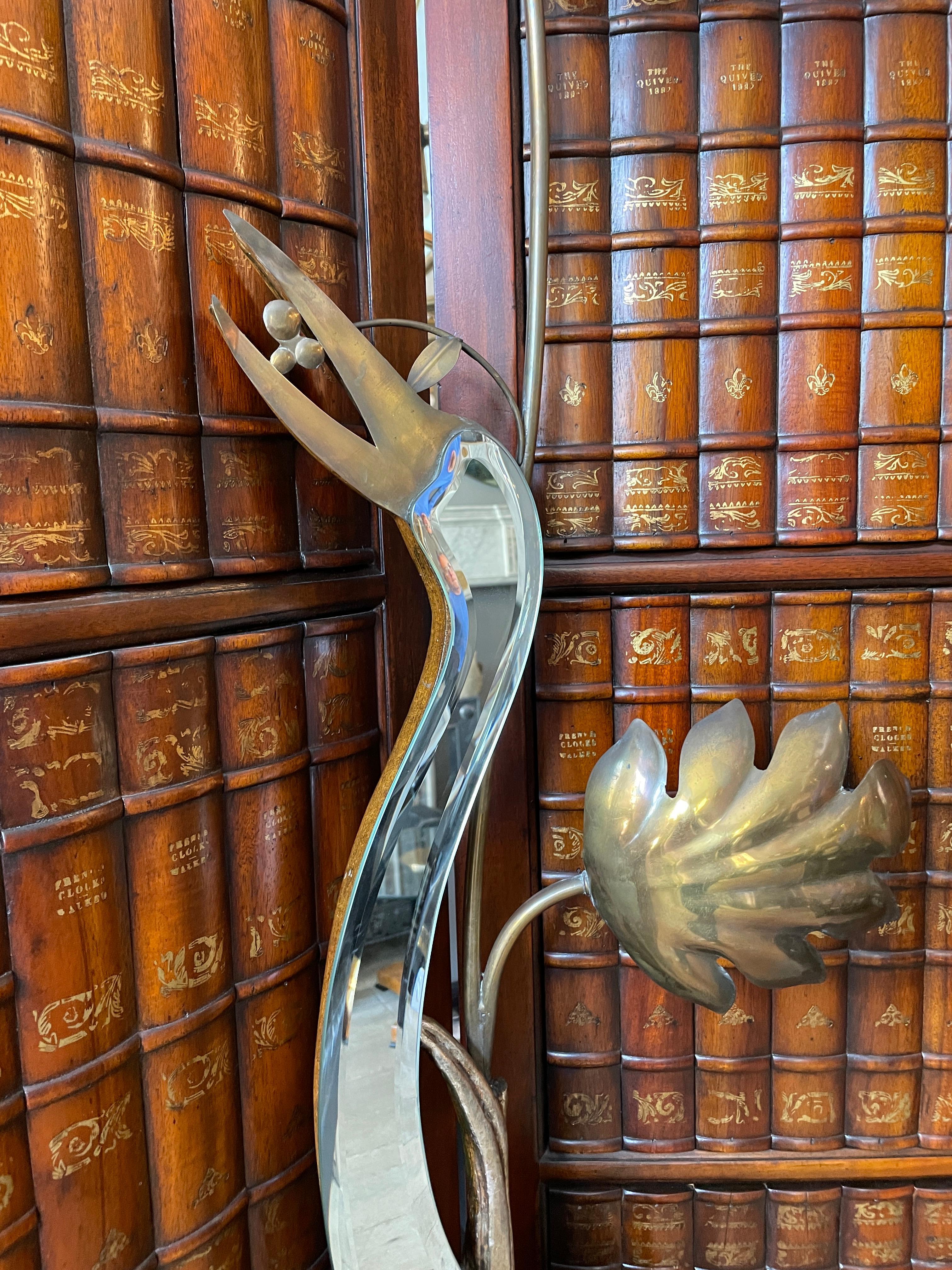 Mid-20th Century Italian Brass, Gilt and Mirrored Heron Floor Lamp For Sale