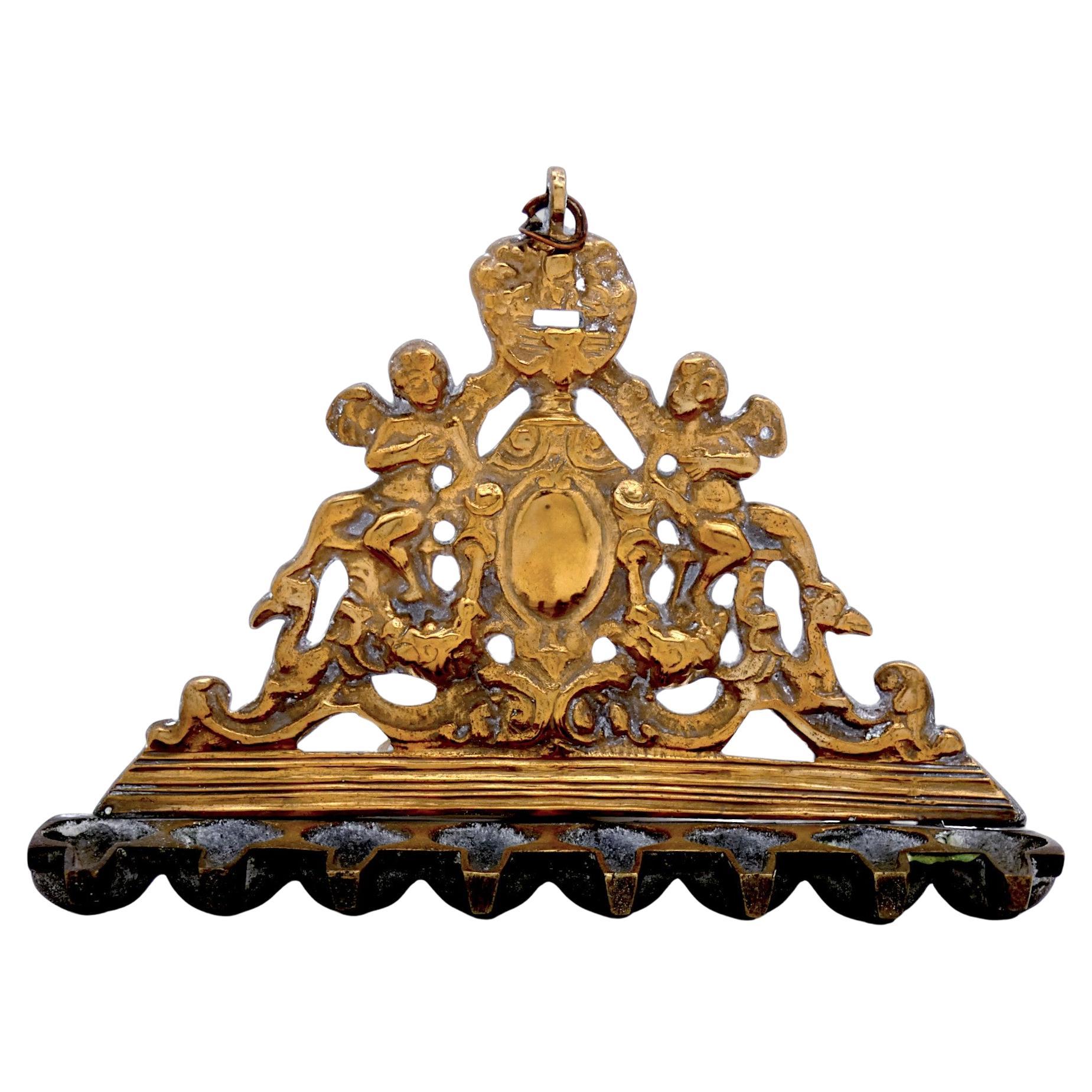 An Italian Brass Hanukkah Lamp, 17-18th Century For Sale