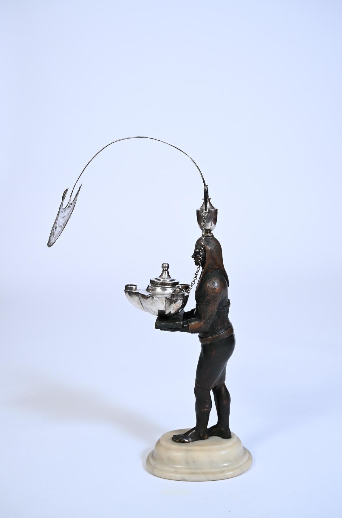 Italiano Lampada ad olio italiana in bronzo e argento, Roma, circa 1800 in vendita