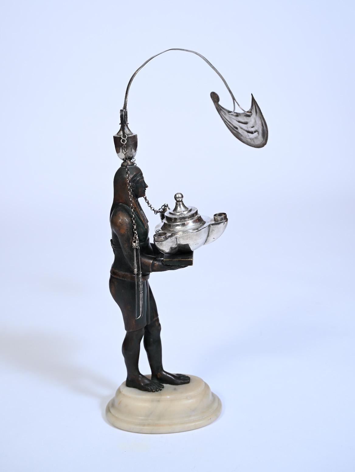 Lampada ad olio italiana in bronzo e argento, Roma, circa 1800 In condizioni buone in vendita a New York, NY