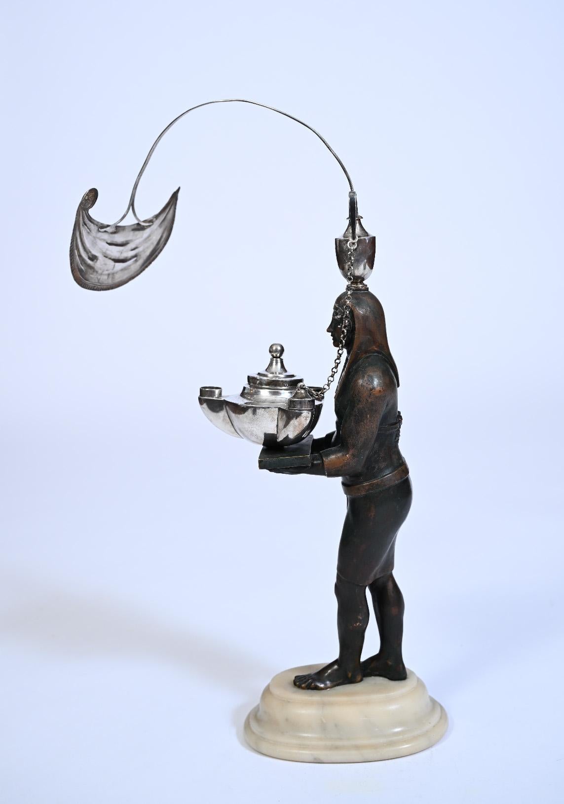 XIX secolo Lampada ad olio italiana in bronzo e argento, Roma, circa 1800 in vendita