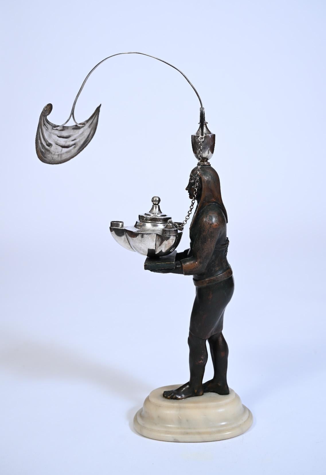 Argento Lampada ad olio italiana in bronzo e argento, Roma, circa 1800 in vendita