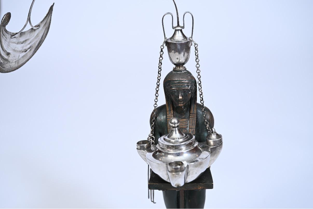 Lampada ad olio italiana in bronzo e argento, Roma, circa 1800 in vendita 1