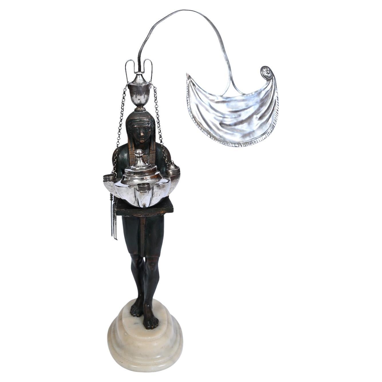 Lámpara de aceite italiana de bronce y plata, Roma circa 1800