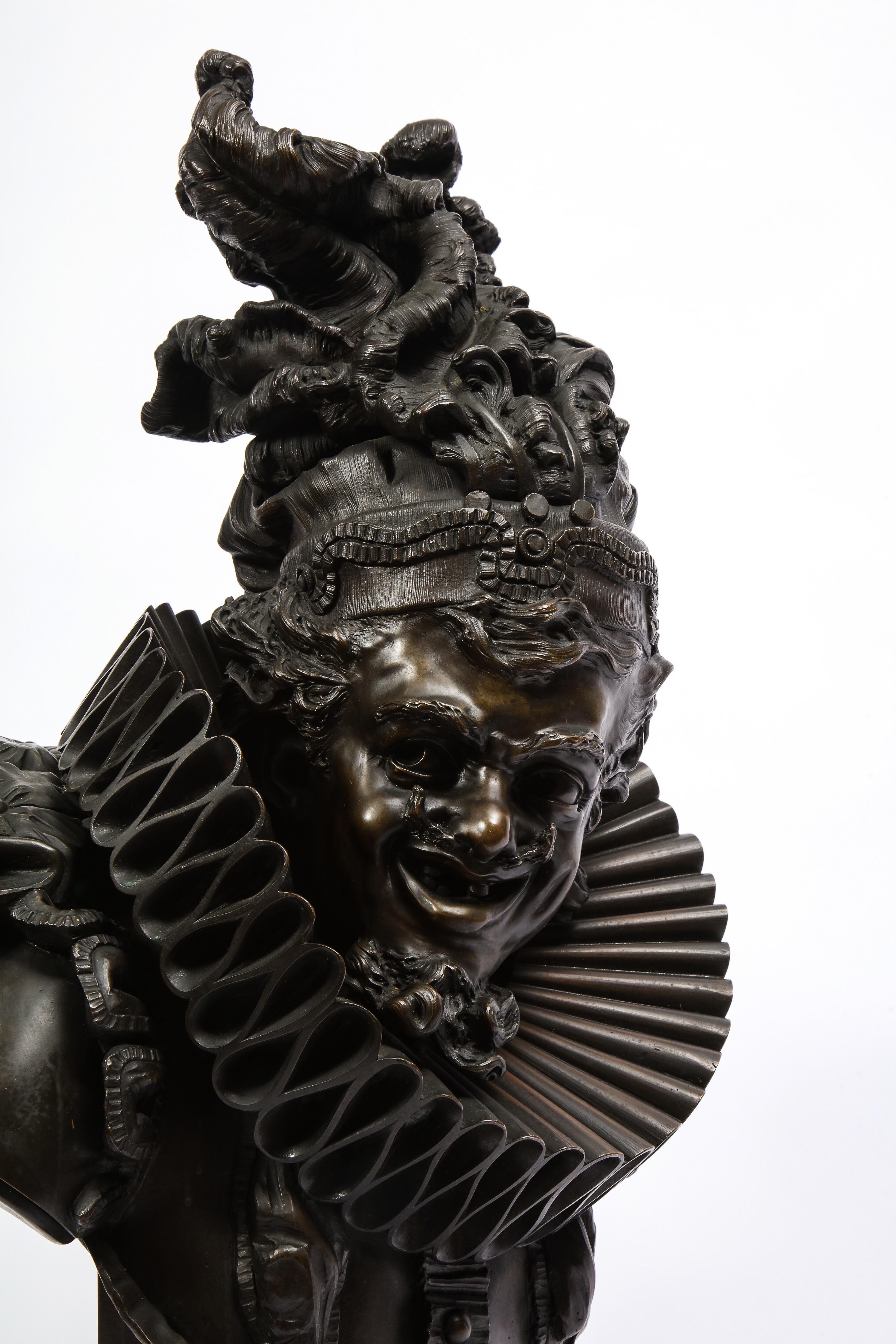 Italian Bronze Bust of a Court Jester, Signed Antonio Pandiani For Sale 5