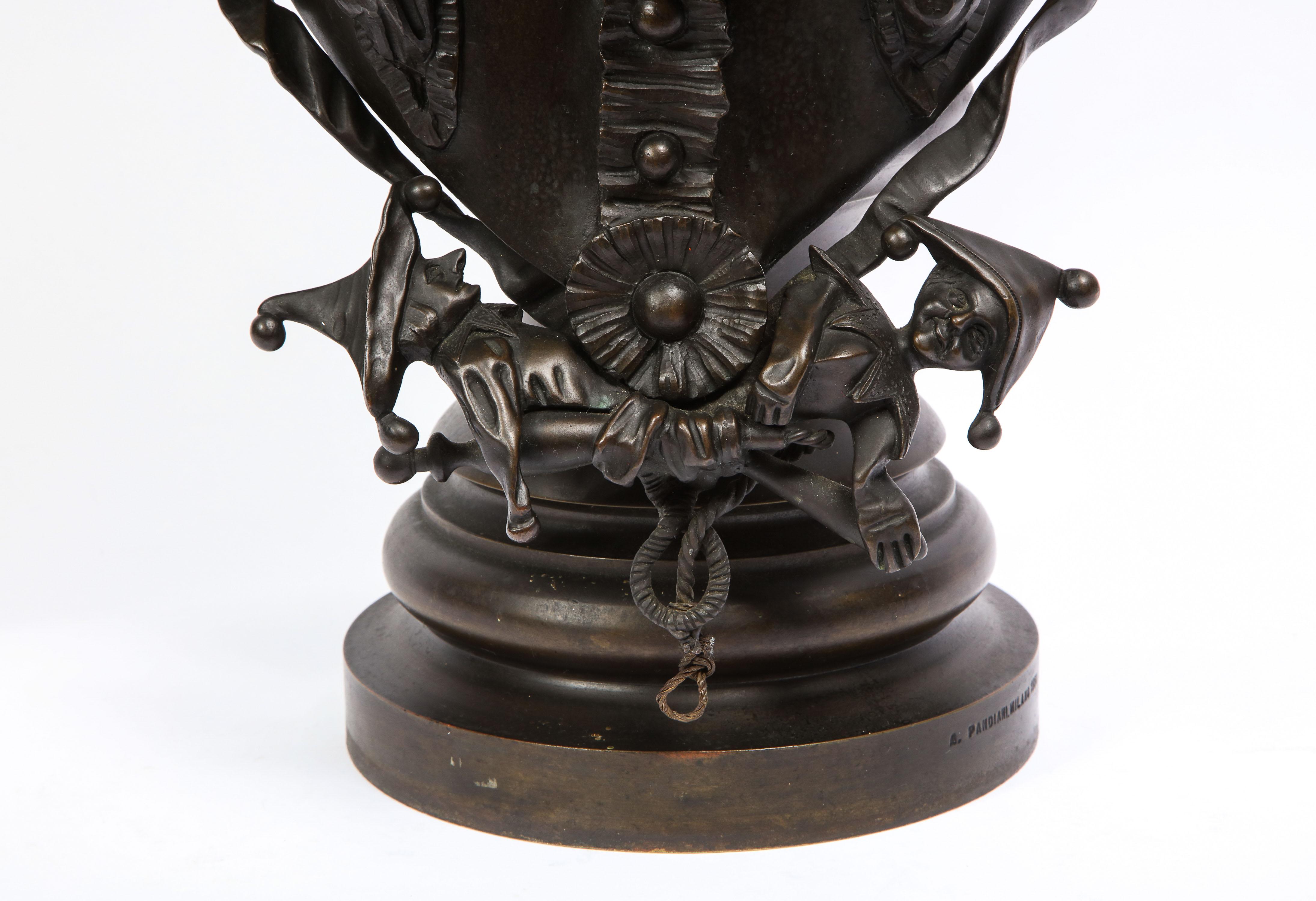 Italian Bronze Bust of a Court Jester, Signed Antonio Pandiani For Sale 10