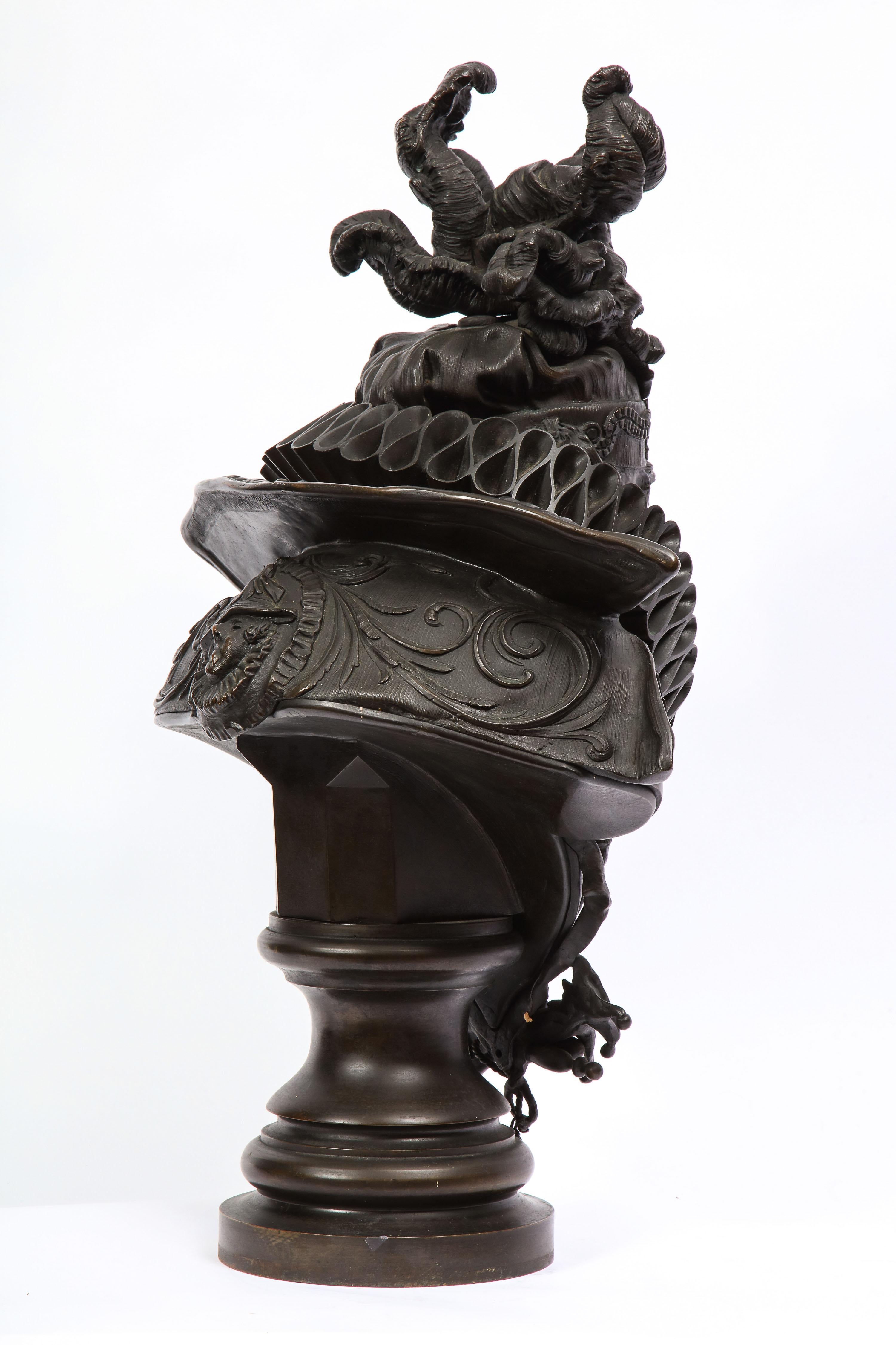 Italian Bronze Bust of a Court Jester, Signed Antonio Pandiani For Sale 1