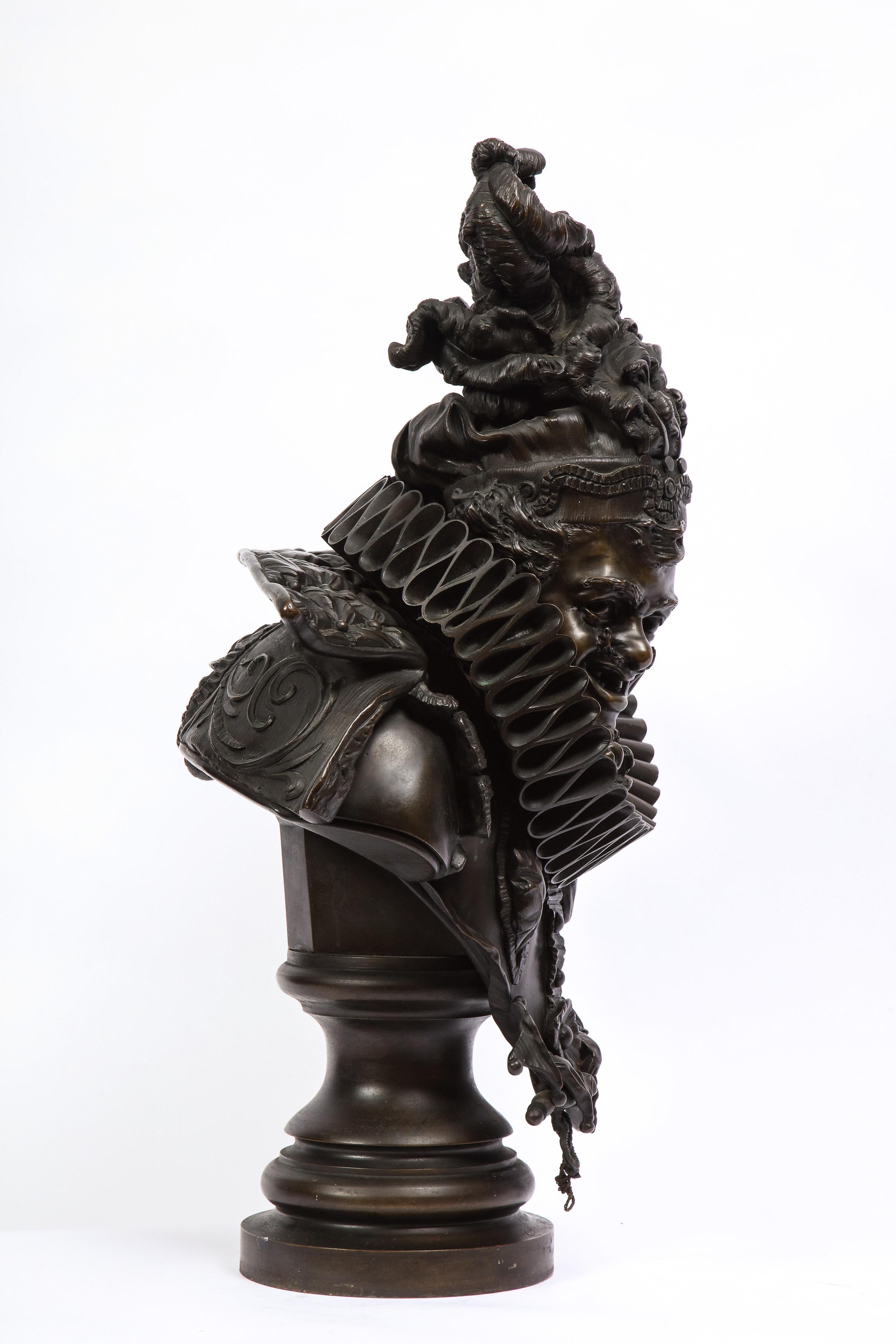 Italian Bronze Bust of a Court Jester, Signed Antonio Pandiani For Sale 2