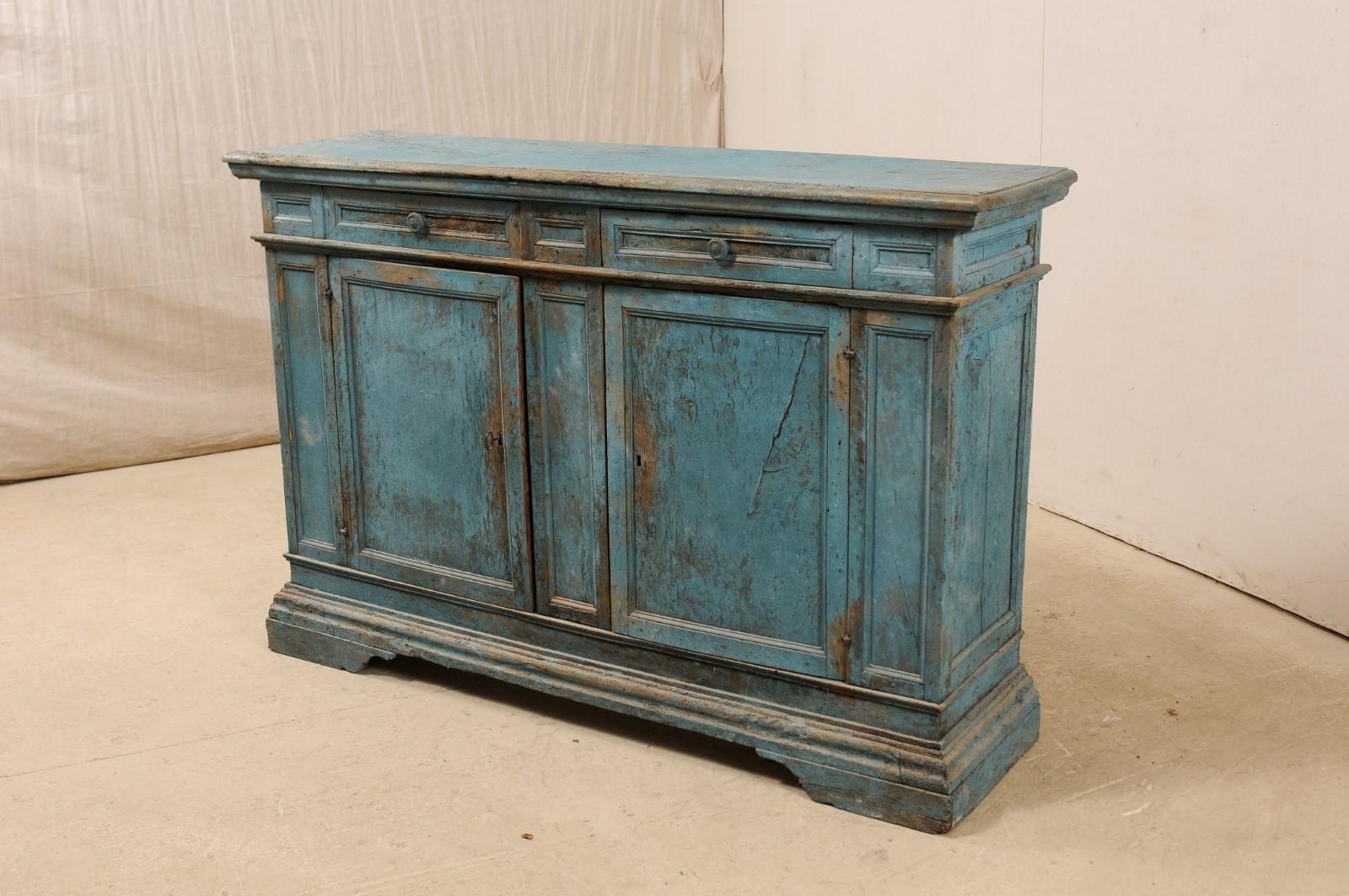 A 19th Century Italian Console Storage Cabinet, in Beautiful Blue Color In Good Condition In Atlanta, GA