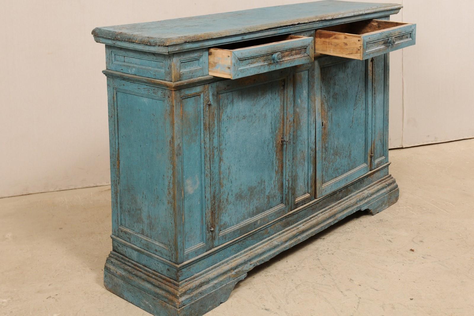 Wood A 19th Century Italian Console Storage Cabinet, in Beautiful Blue Color