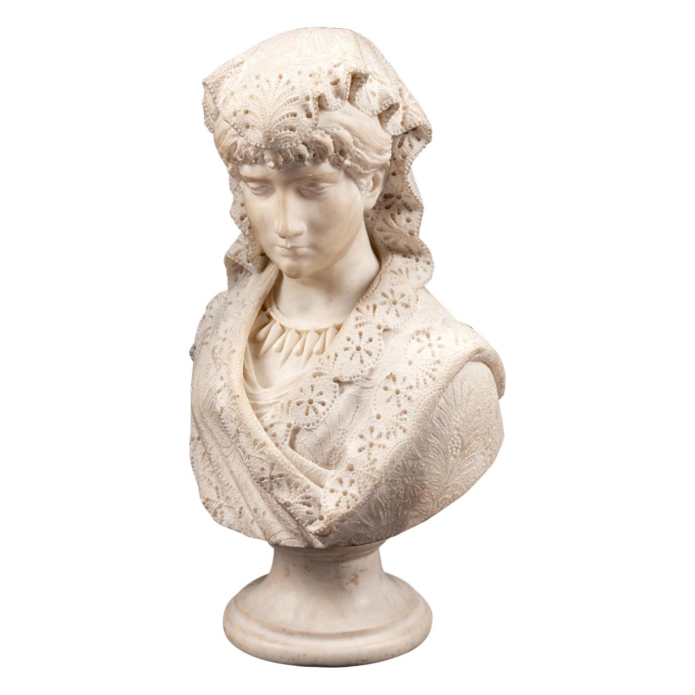 Italian Carrara Marble Bust of a Woman, 19th Century