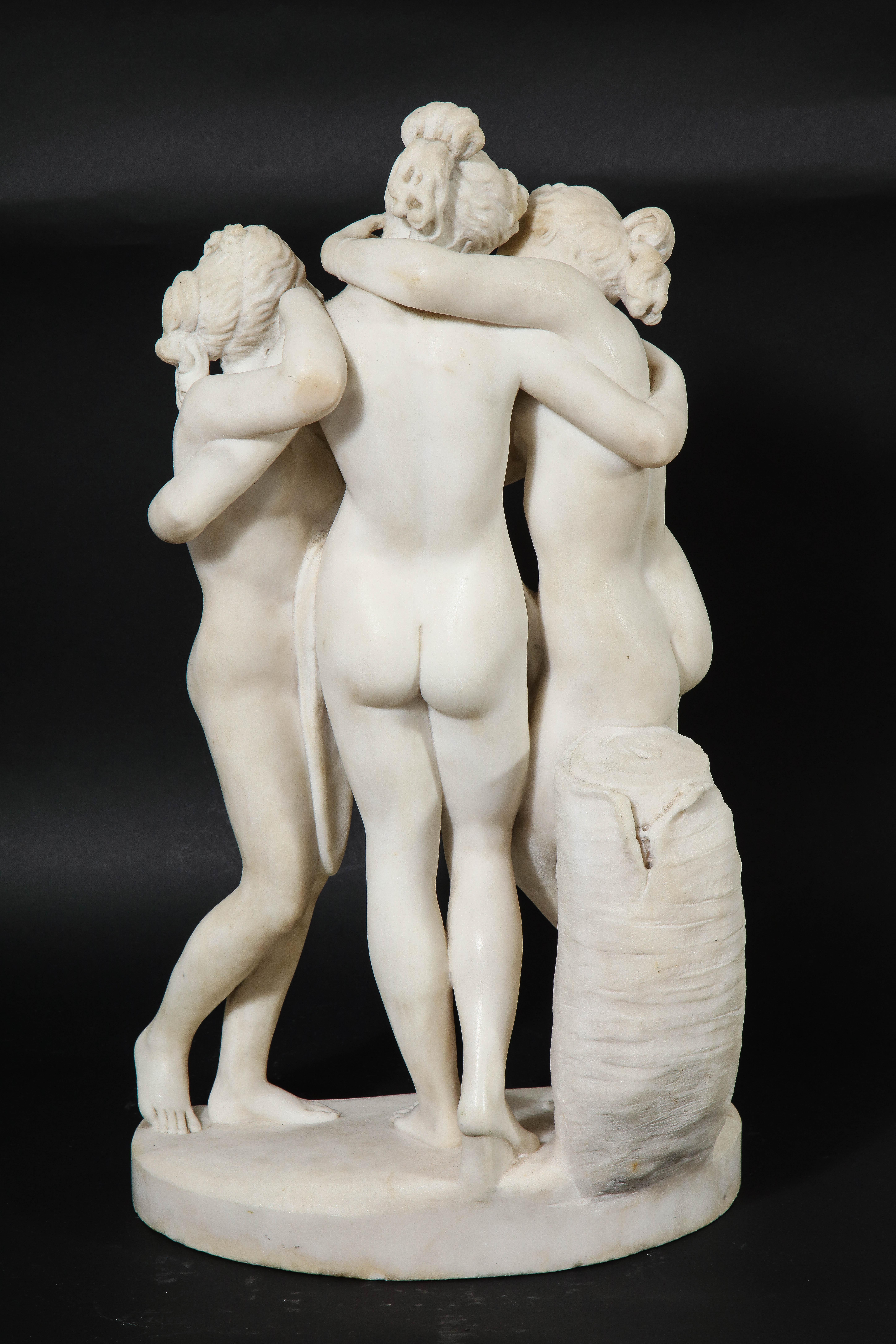 An Italian Carrara Marble Model of the Three Graces, after Antonio Canova In Good Condition For Sale In New York, NY