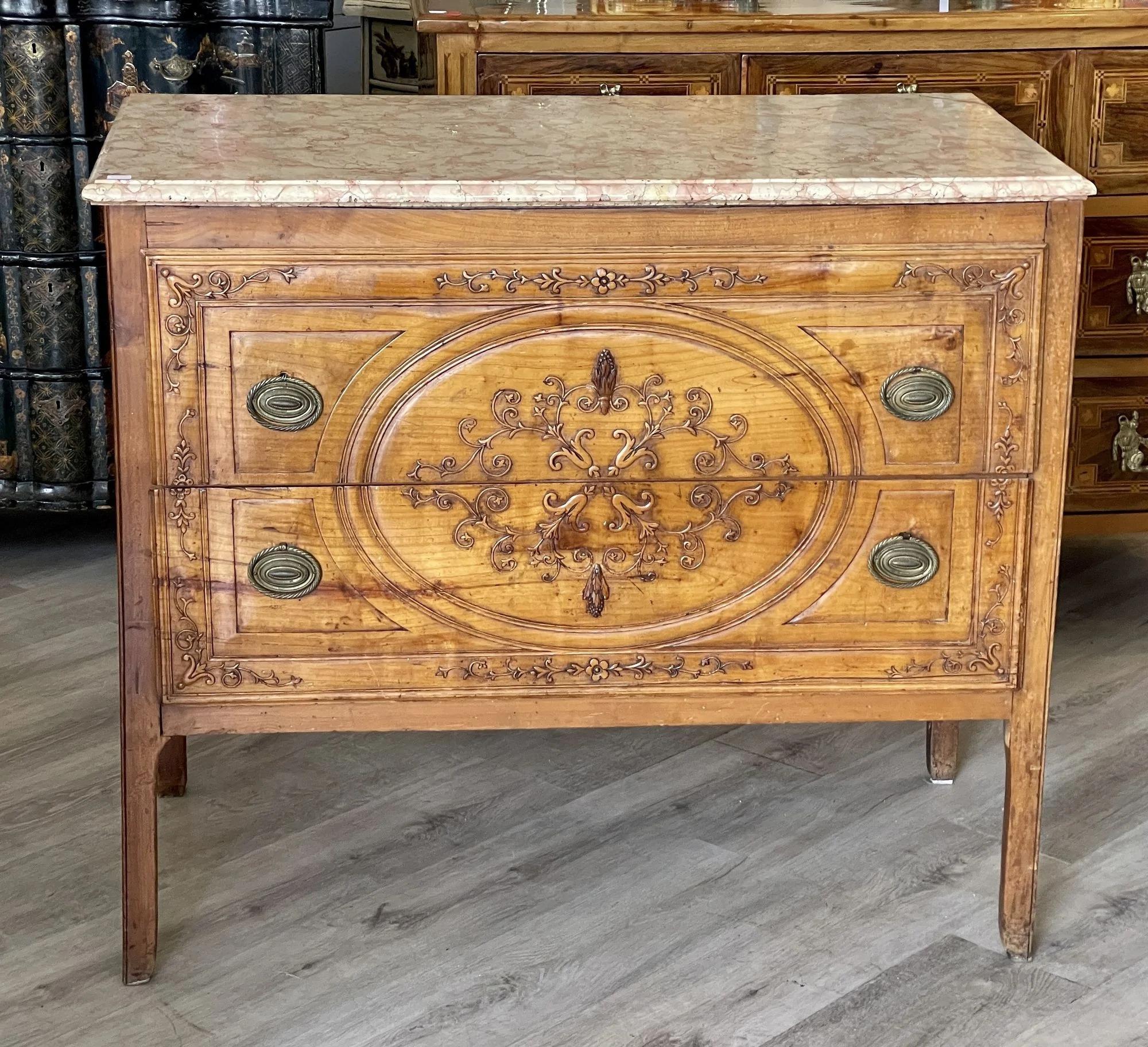 Italian Carved Fruitwood Marble-Top Commode, c. 1790 at 1stDibs