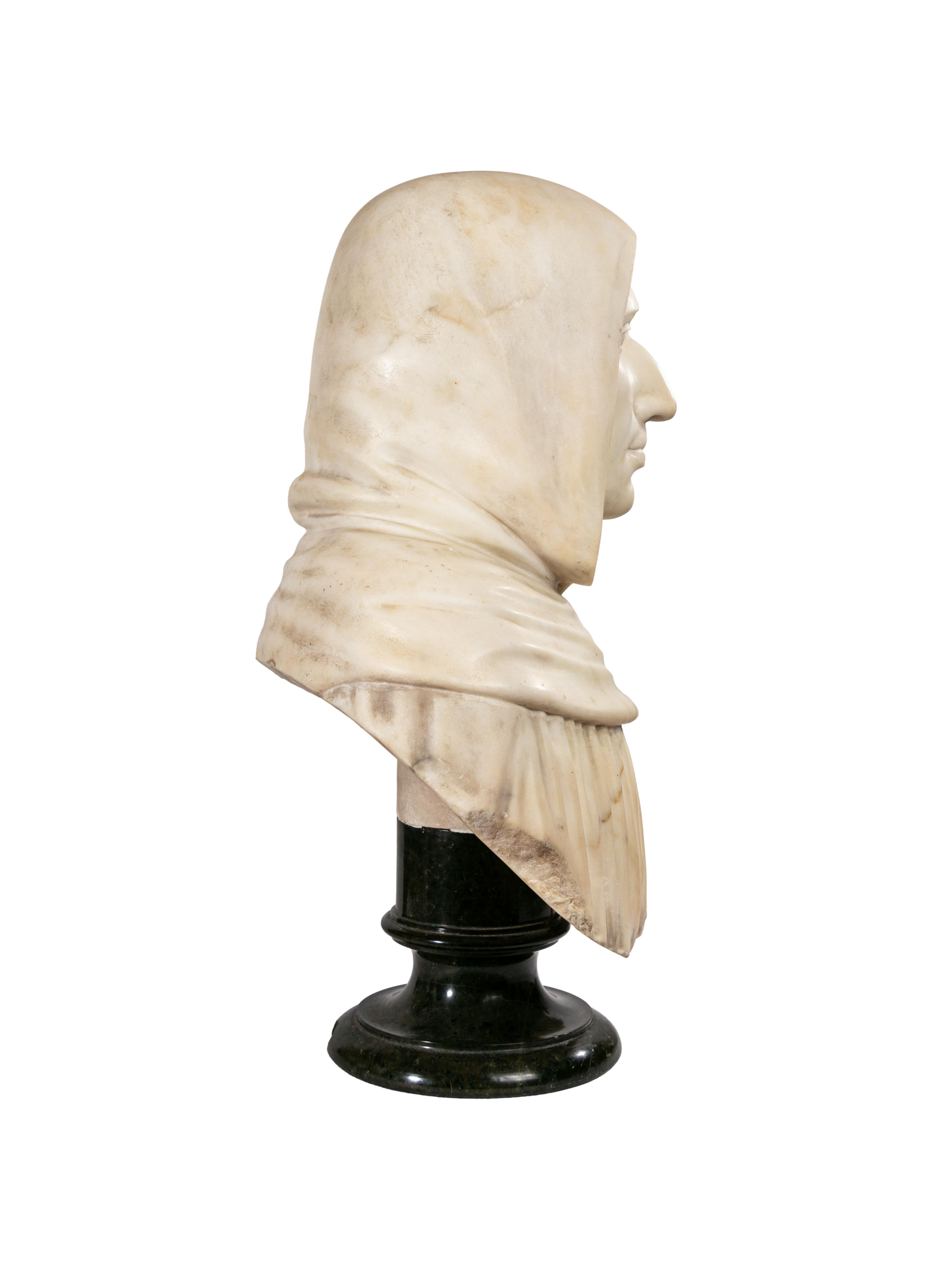 19th Century An Italian Carved Marble Bust of Girolamo Savonarola For Sale
