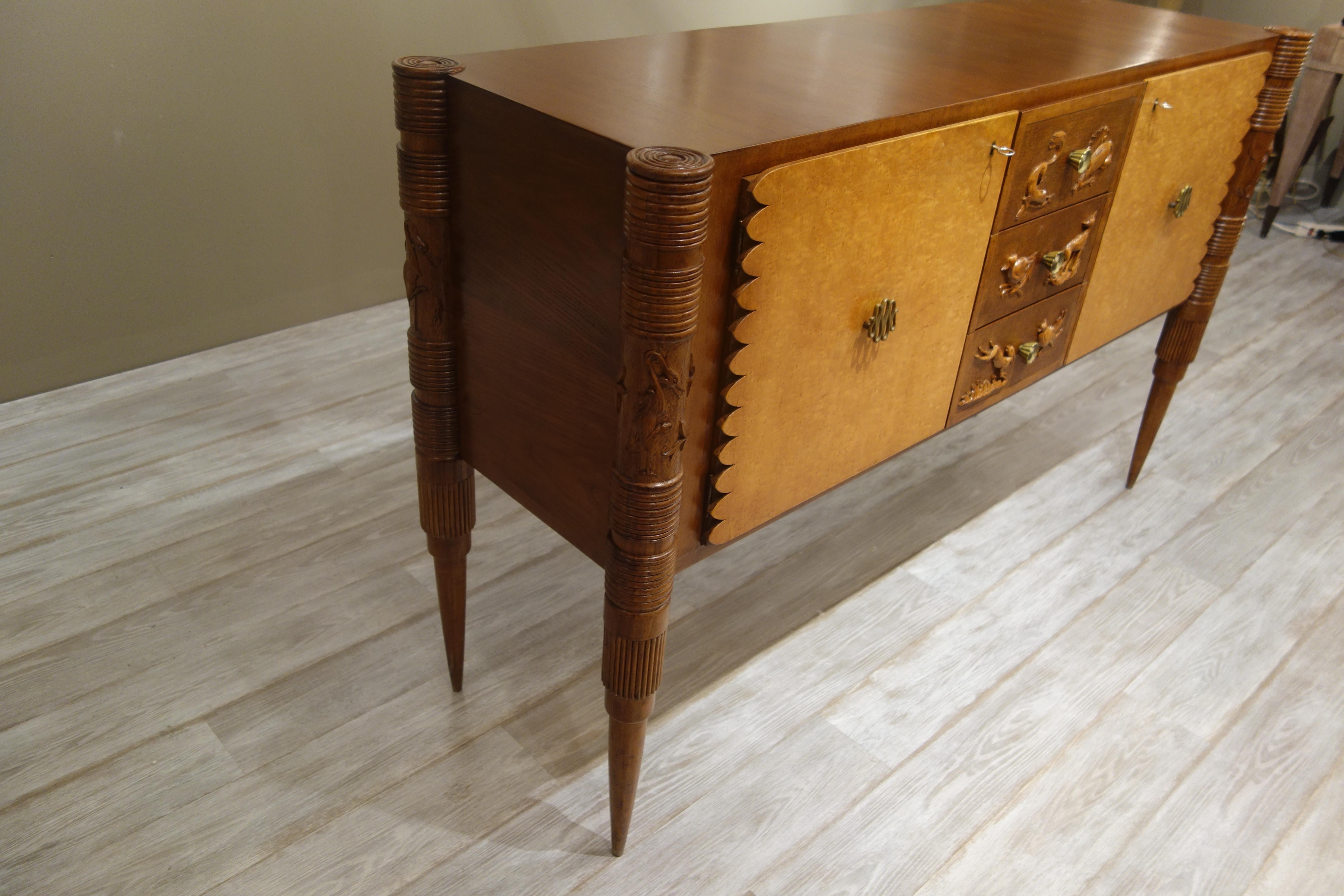 Mid-Century Modern Italian Carved Two-Tone Wood Sideboard or Credenza by Pier Luigi Colli