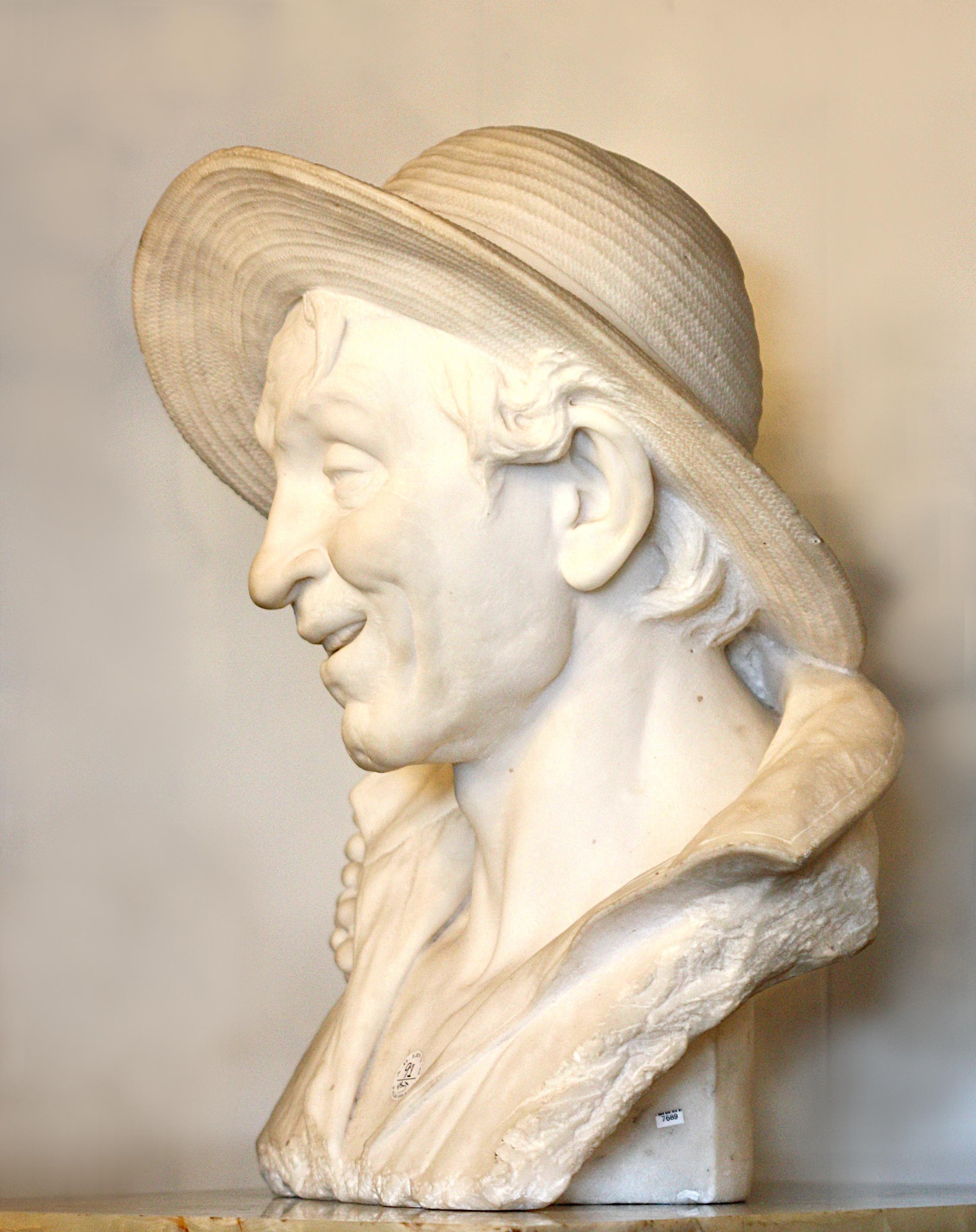 Italian Carved White Marble Bust In Good Condition For Sale In West Palm Beach, FL