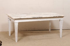 Italian Carved-Wood Dining Table w/Original Marble Top or Great Kitchen Table