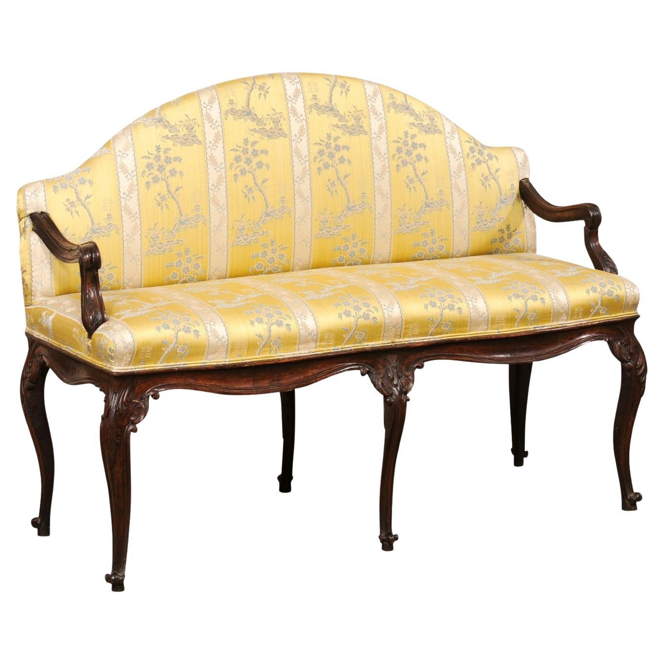 An Italian Carved-Wood & Upholstered Settee, Turn of 18th/19th Century For Sale